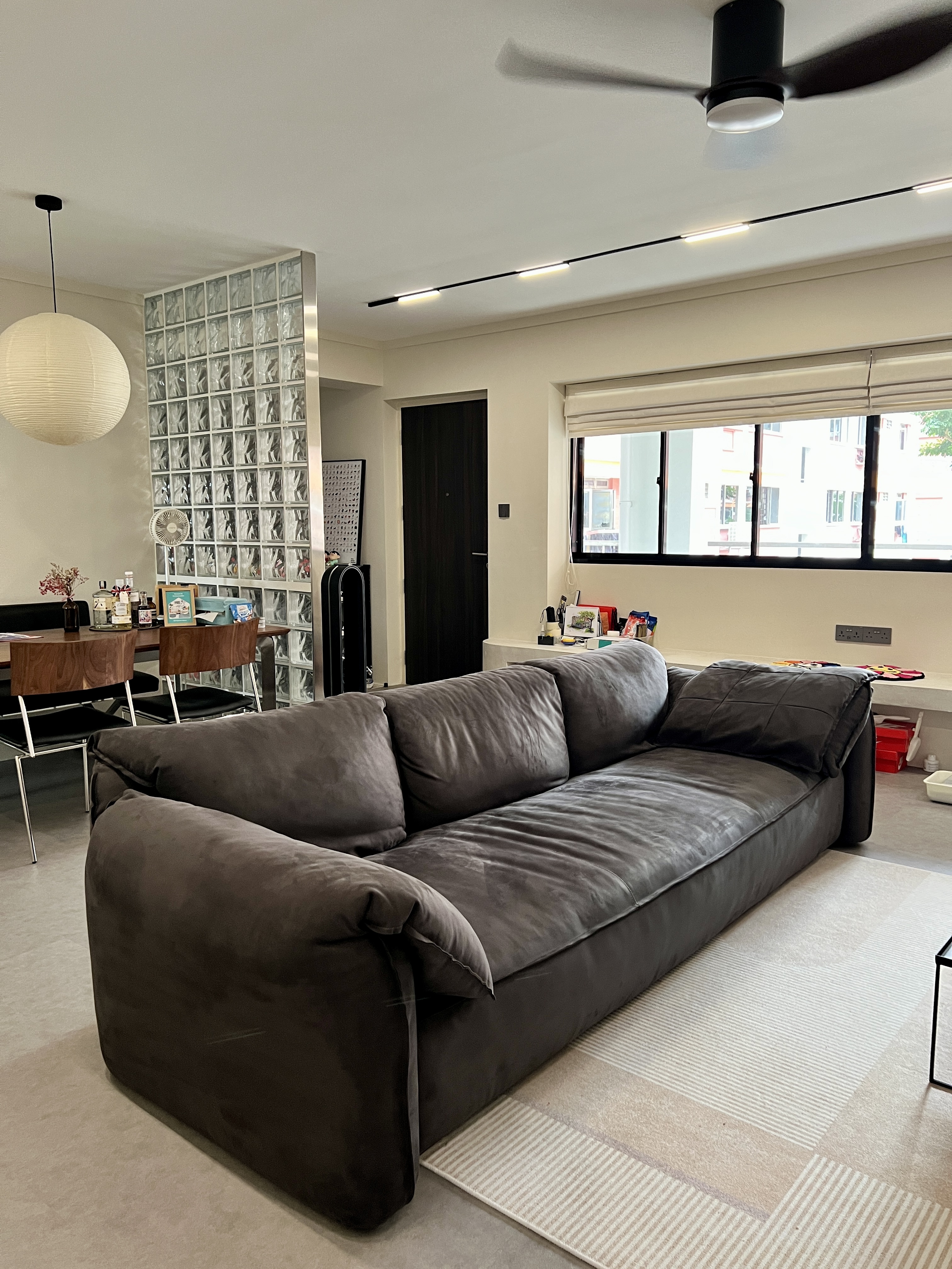 Refreshing our living space! Styling tips from 2 monkeys 🙉🙊 - modern living room, contemporary furniture, dark gray sofa