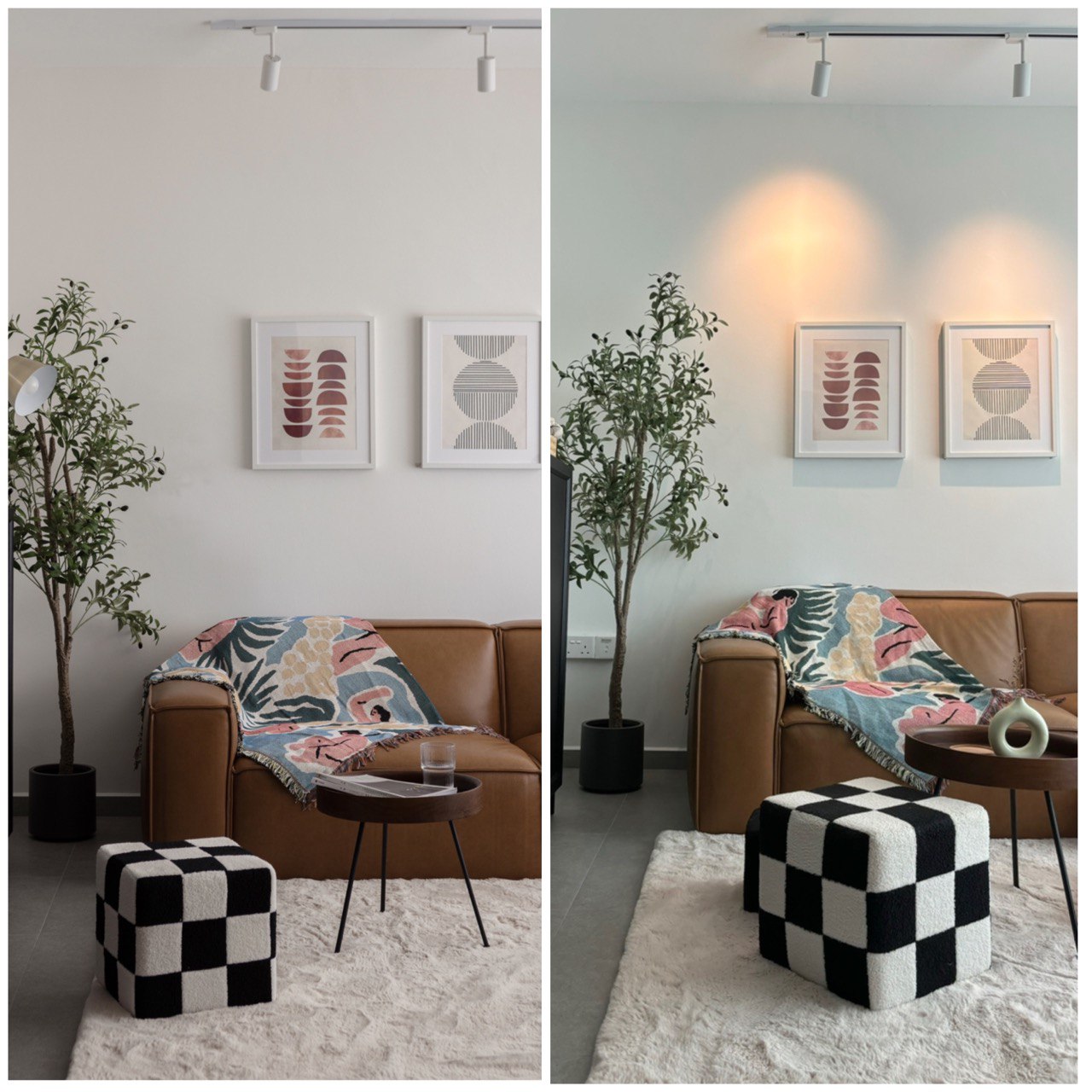 Different lighting can transform spaces 💡  - Modern living room, contemporary decor, minimalist design, abstract art