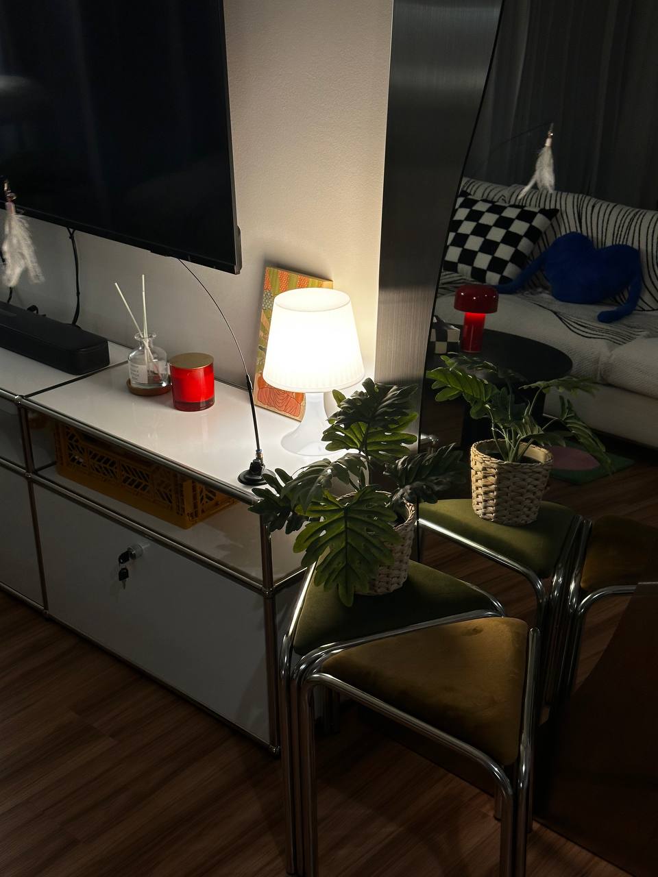 How we style a living room with no built ins!  - Modern living room, cozy corner, minimalist decor, sleek furniture, white