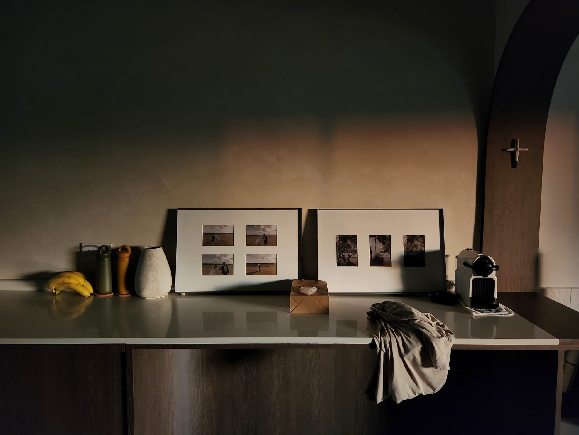 The Body: Ultimate Cosy Living Room with a Half Feature Wall?! - monochrome wedding photos, minimalist decor, framed