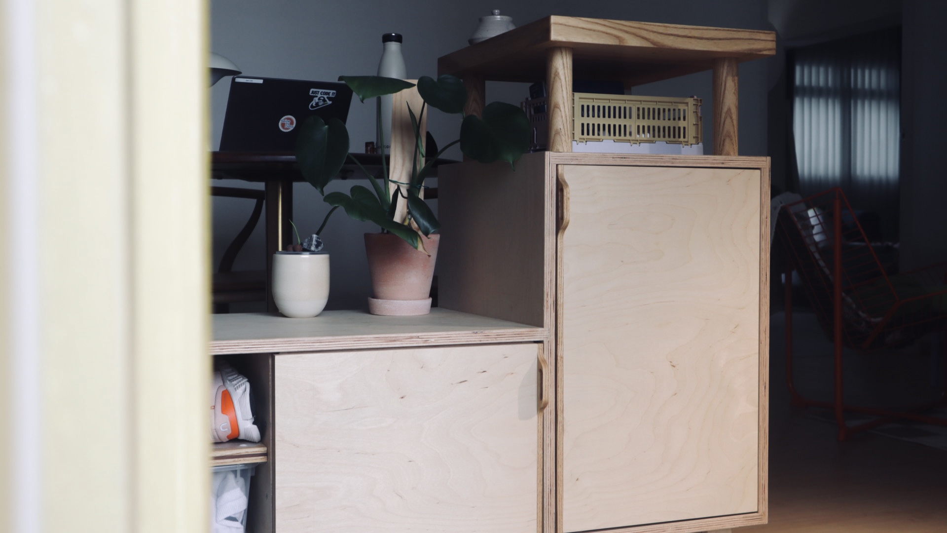 sustainability entryway furniture - something old for something new  - Wooden cabinet, minimalist design, light wood finish