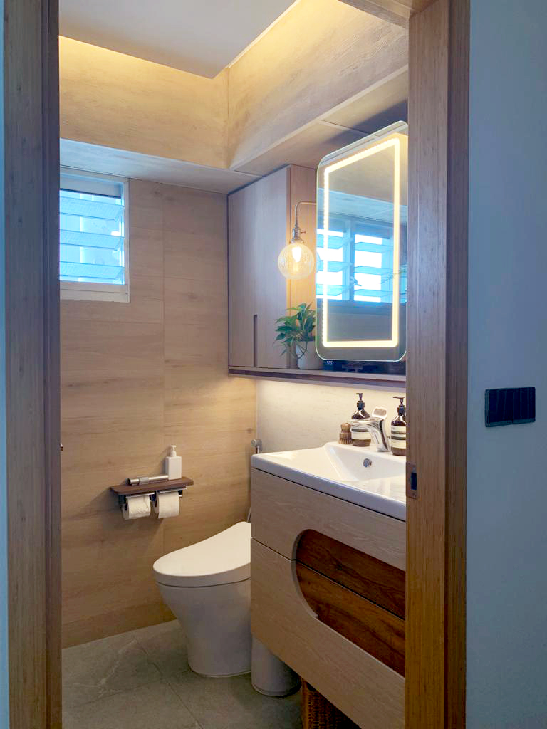 Secret Spaces: Unveiling Peek-a-Boo Hidden Storage Around Our House!  - Wooden bathroom, modern design, minimalist decor
