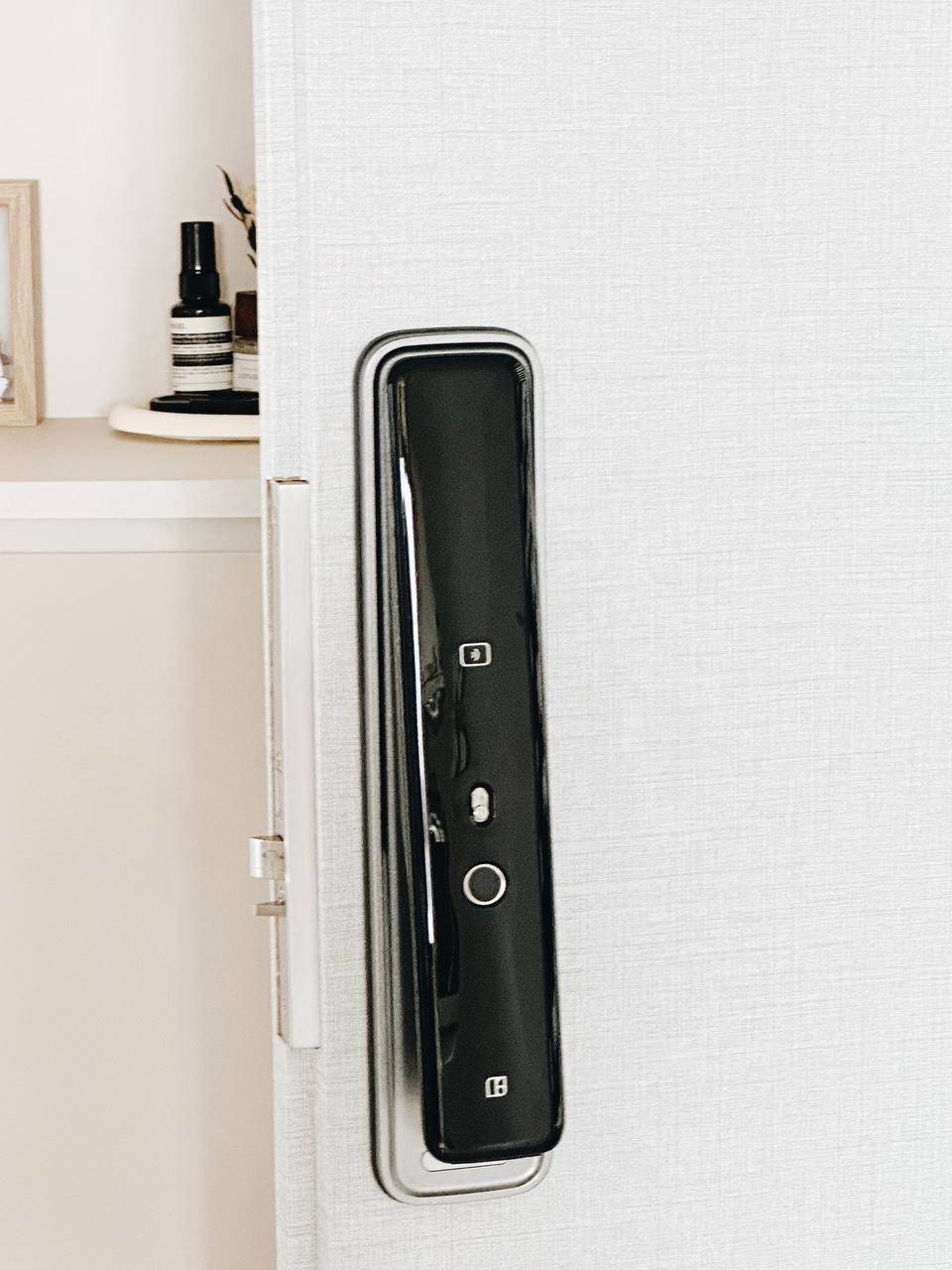 Our Entryway: Built-in shoe cabinet or not?  - Smart lock, modern design, sleek black panel, integrated control, digital