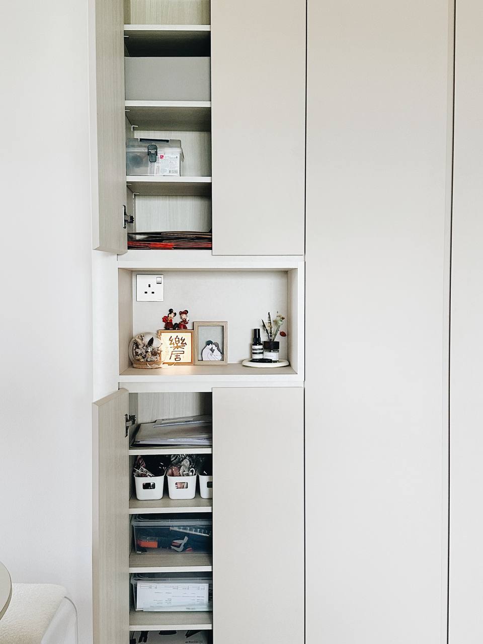 Our Entryway: Built-in shoe cabinet or not?  - Organized storage, minimalist design, open shelves, neatly arranged items