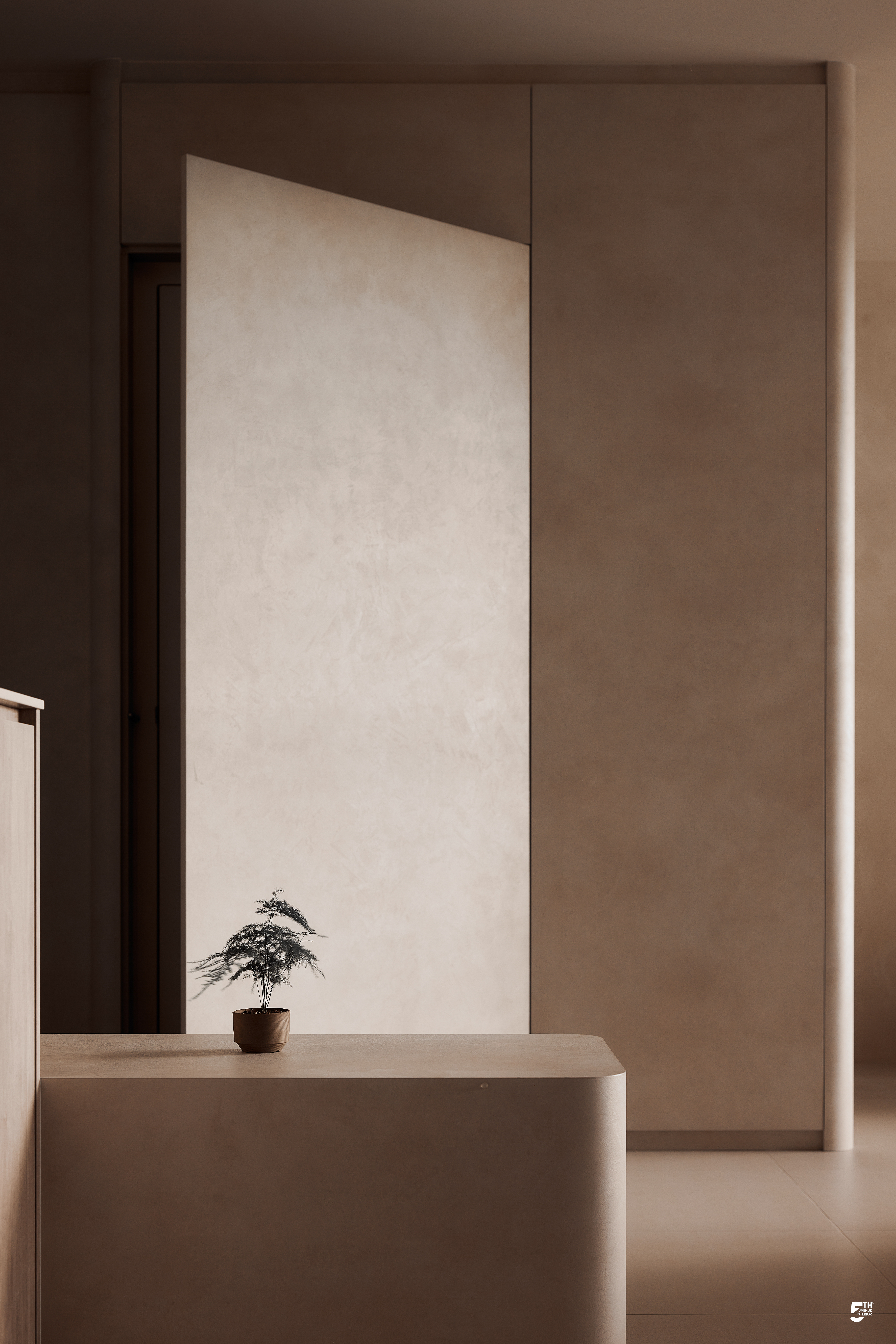 Welcome Home: Embracing Clutter-free Living - Minimalist interior, modern decor, neutral color palette, soft lighting