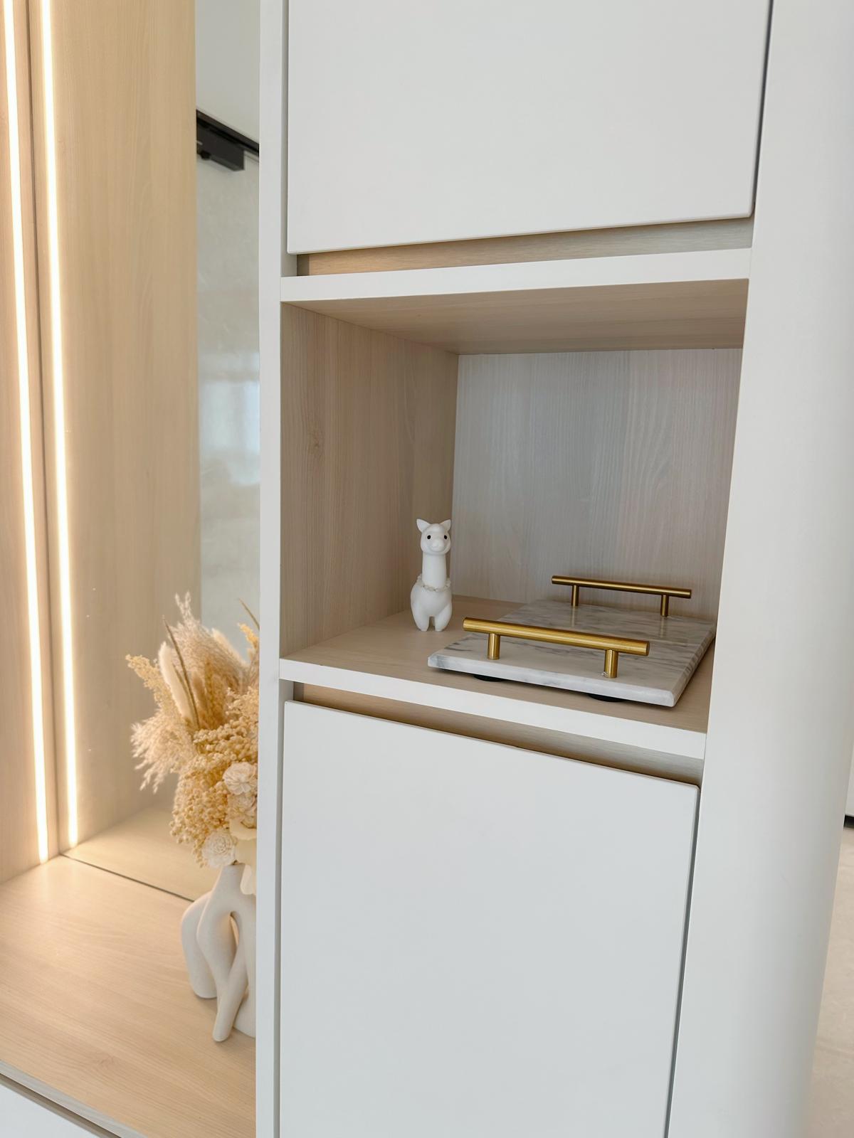 Our-foyer:-Mirror-settee-with-smart-lights-&-built-in-shoe-cabinet