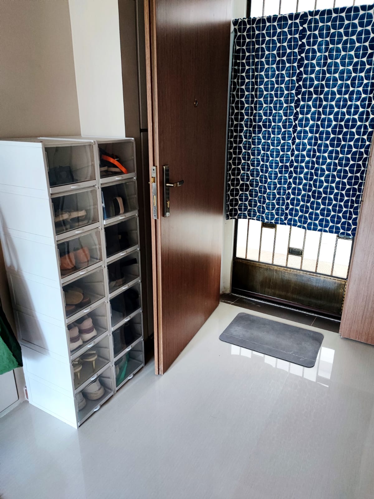 A functional entryway - Using paint to conceal unsightly areas! - Shoe organizer, transparent drawers, organized storage
