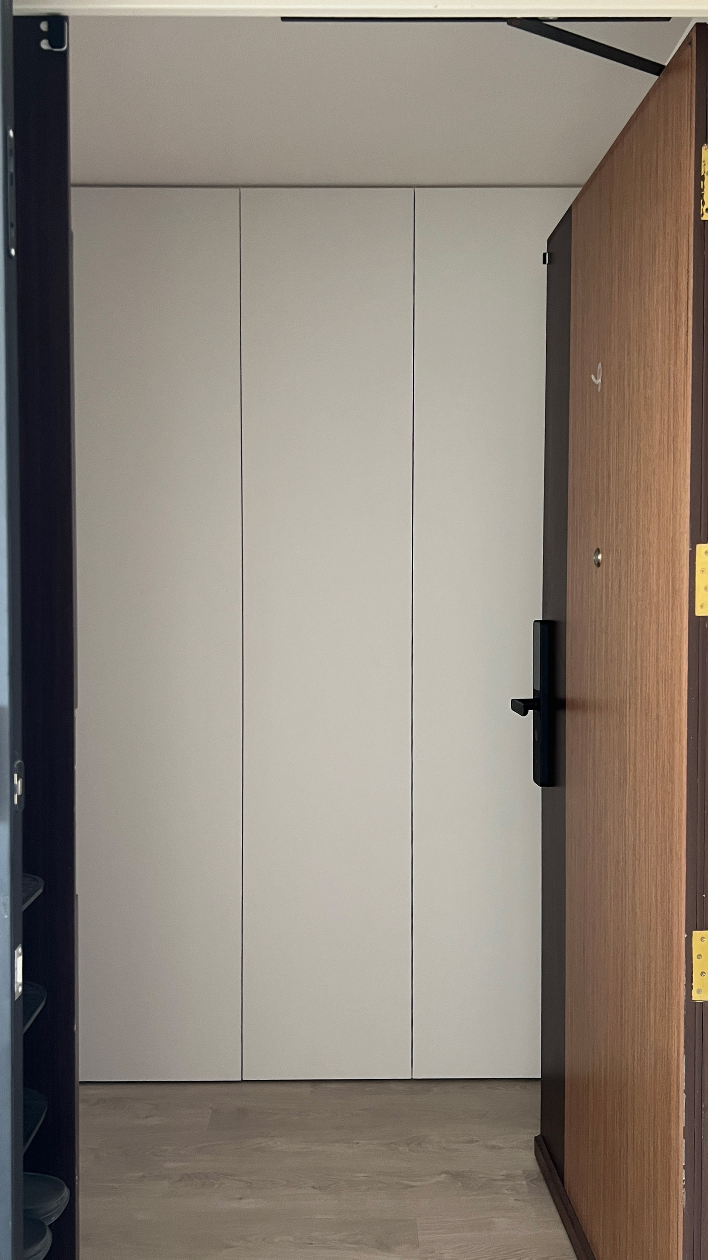 Mini Entryway.. with a Full-Height Shoe Cabinet?! 😱 - Wooden cabinet, modern design, minimalist interior, white cabinets