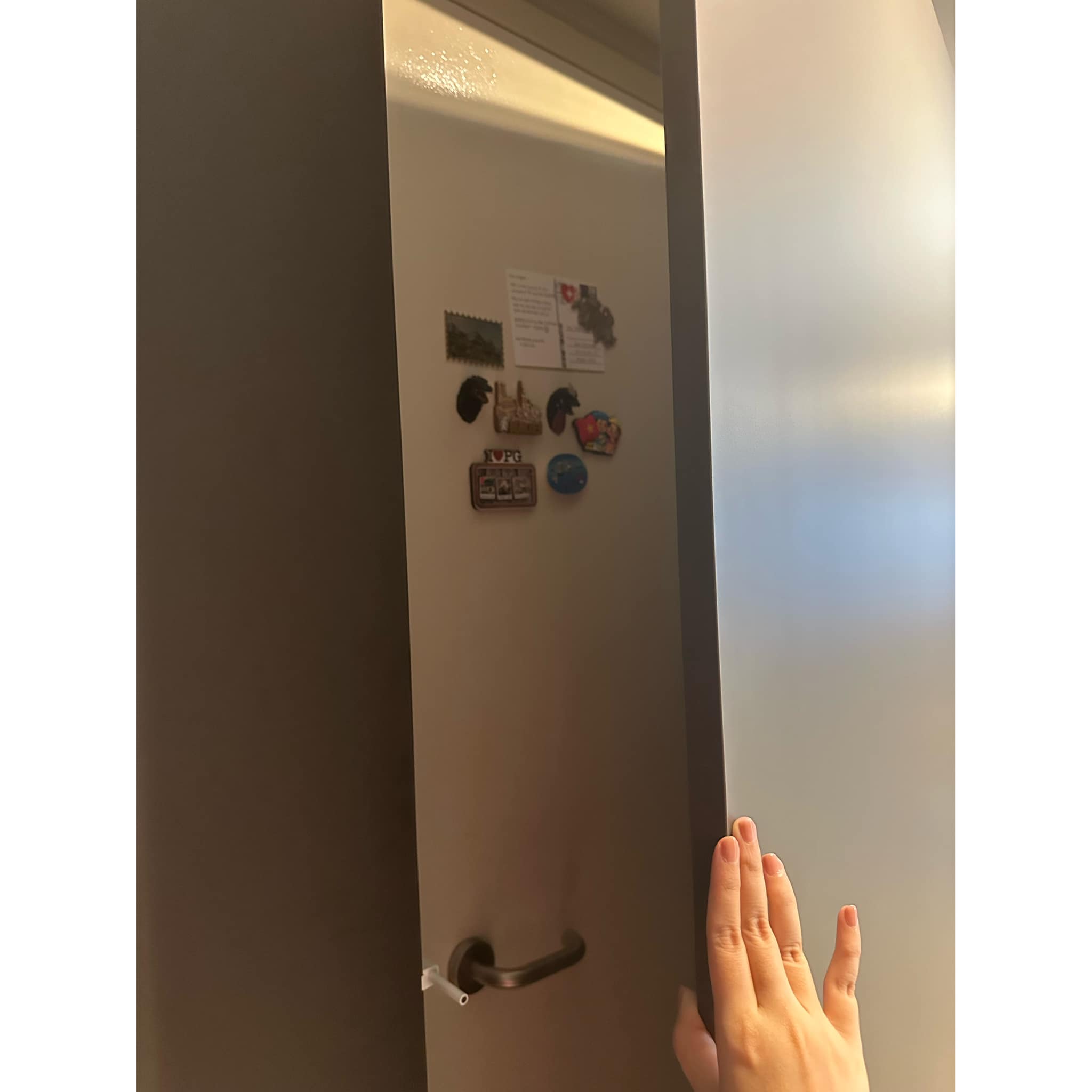 A Stylish Welcome: Sleek, Spacious and Shoe-Friendly - Door handle, hand opening door, light brown wall, white ceiling, light