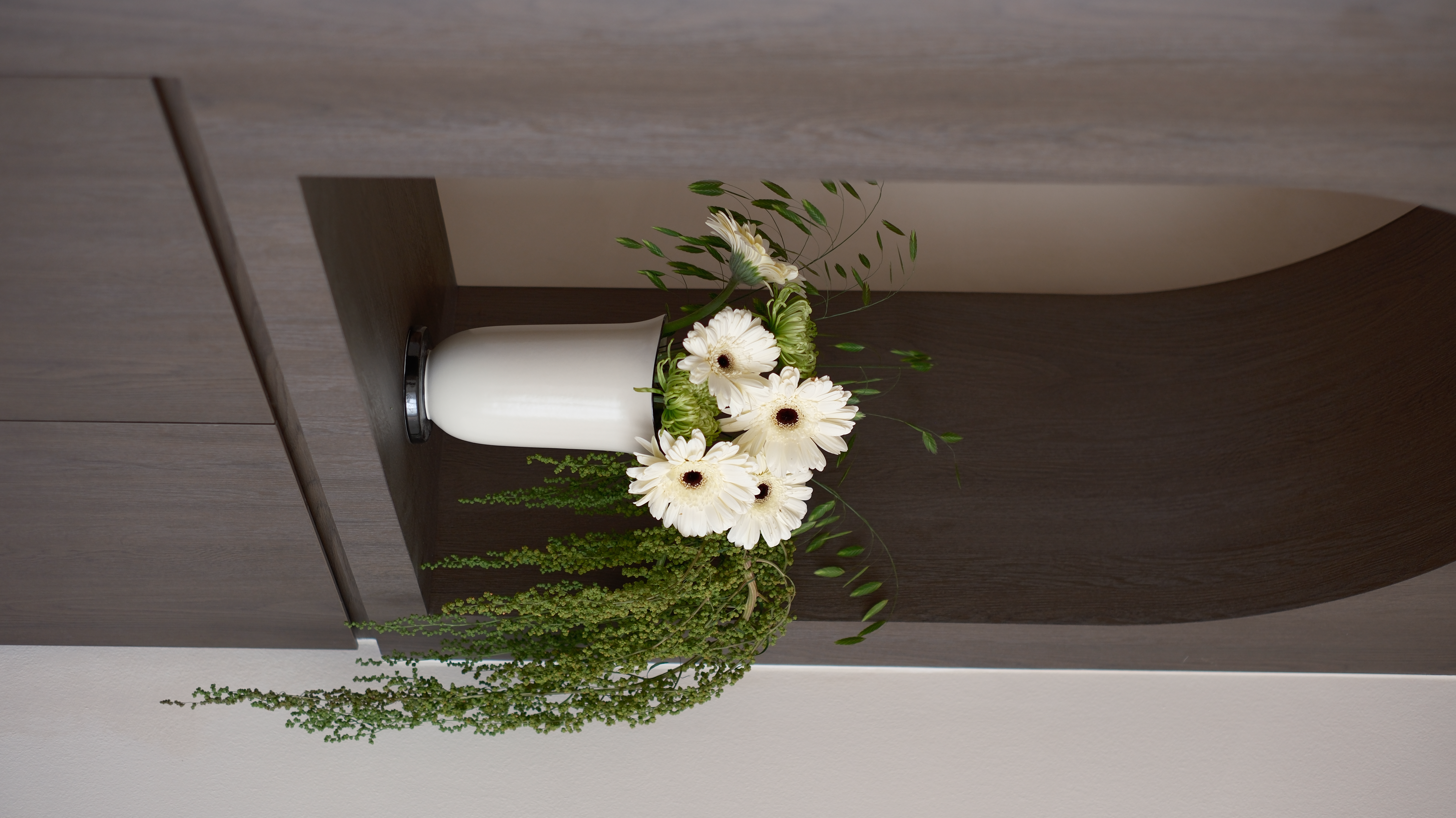 Entryway: Curves and Arches in Our Full-Height Partition - modern interior, minimalist design, white vase, elegant decor