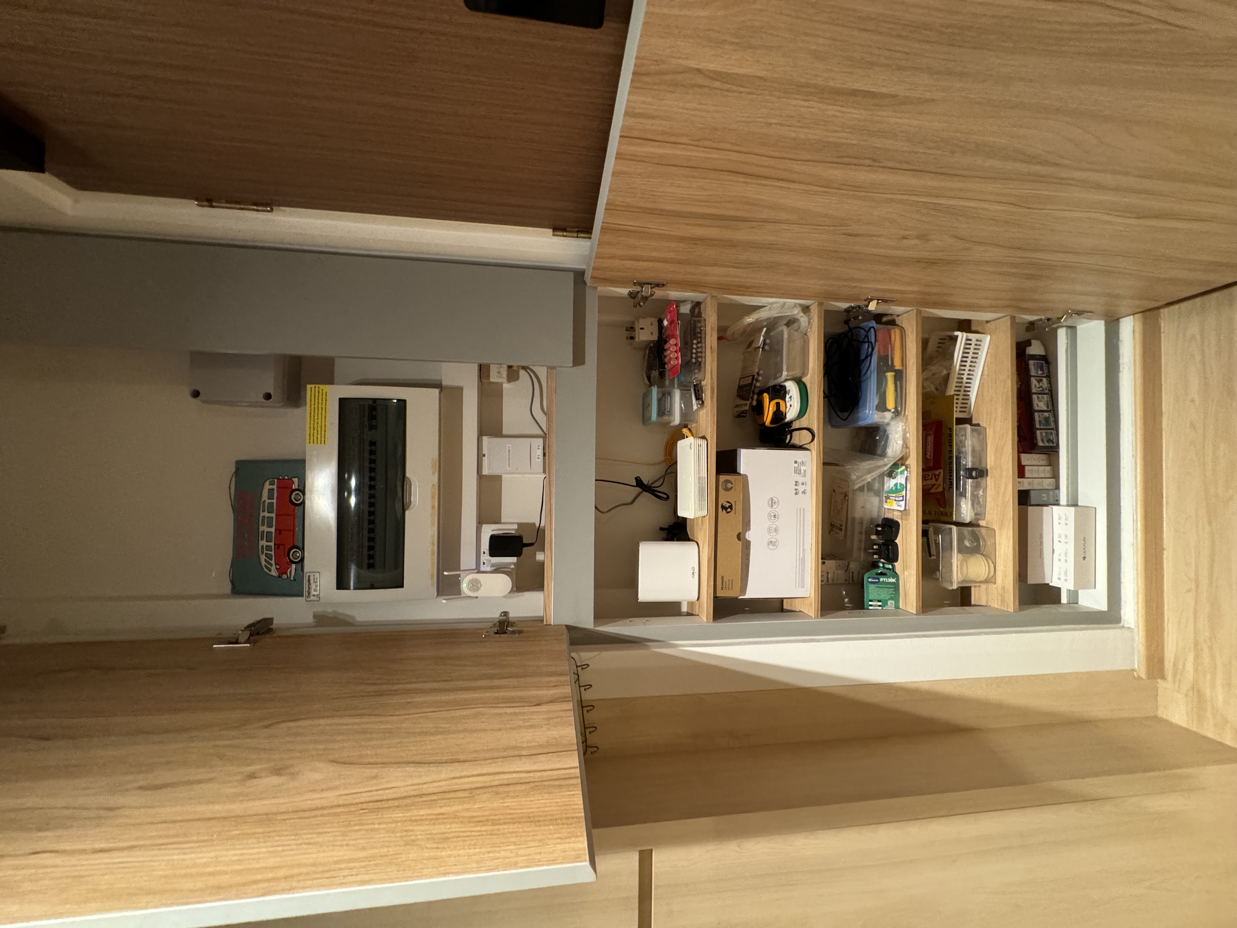 Peek-A-Boo Spaces to Maximise 93sqm - Wooden cabinet, open shelf, organized storage, small appliances, electronic devices