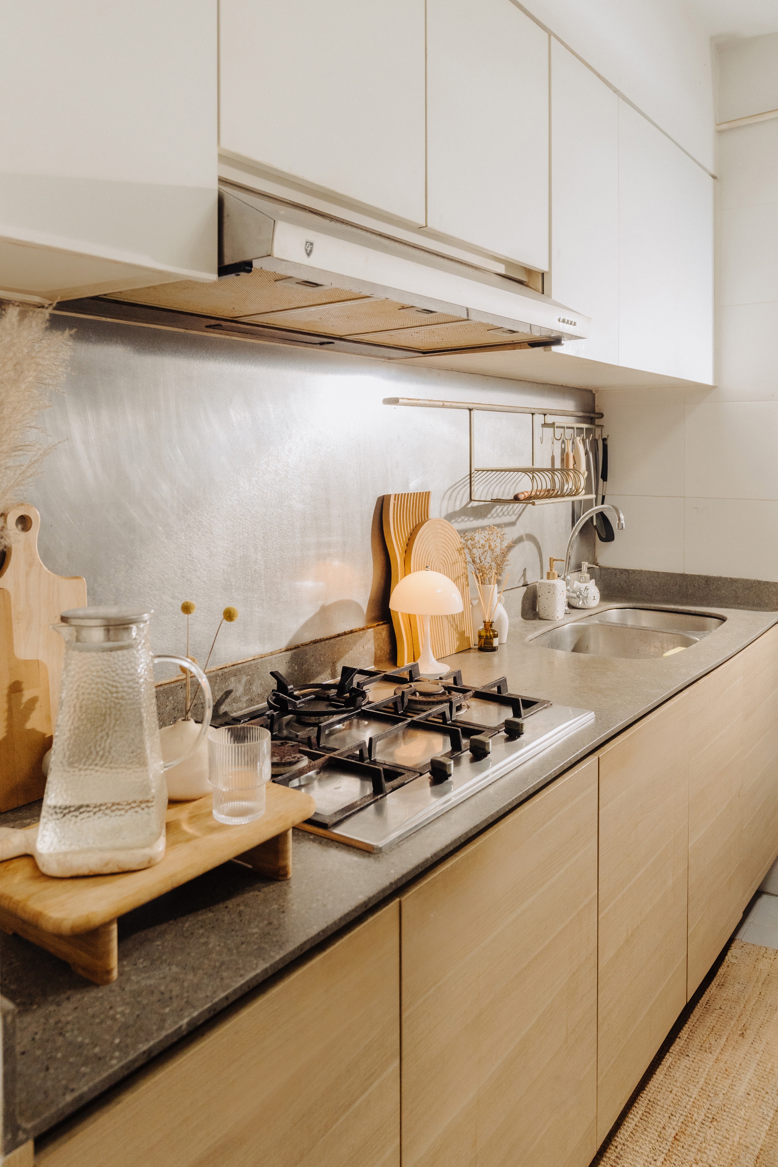 Our Standard Kitchen That Came With Our DBSS: How We Live With It - modern kitchen, stainless steel backsplash, wooden