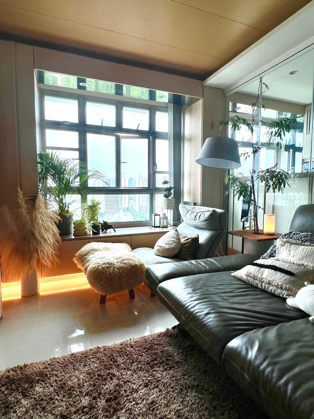 Blending Modern, Wabi-Sabi, and Japandi in Our Wood-Loved Space 🌟🏡 - Modern living room, cozy seating area, large window