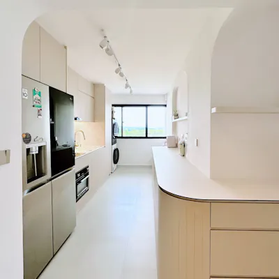 Customer home photo 2: Our Kitchen: Turning our HDB square kitchen into a galley!
