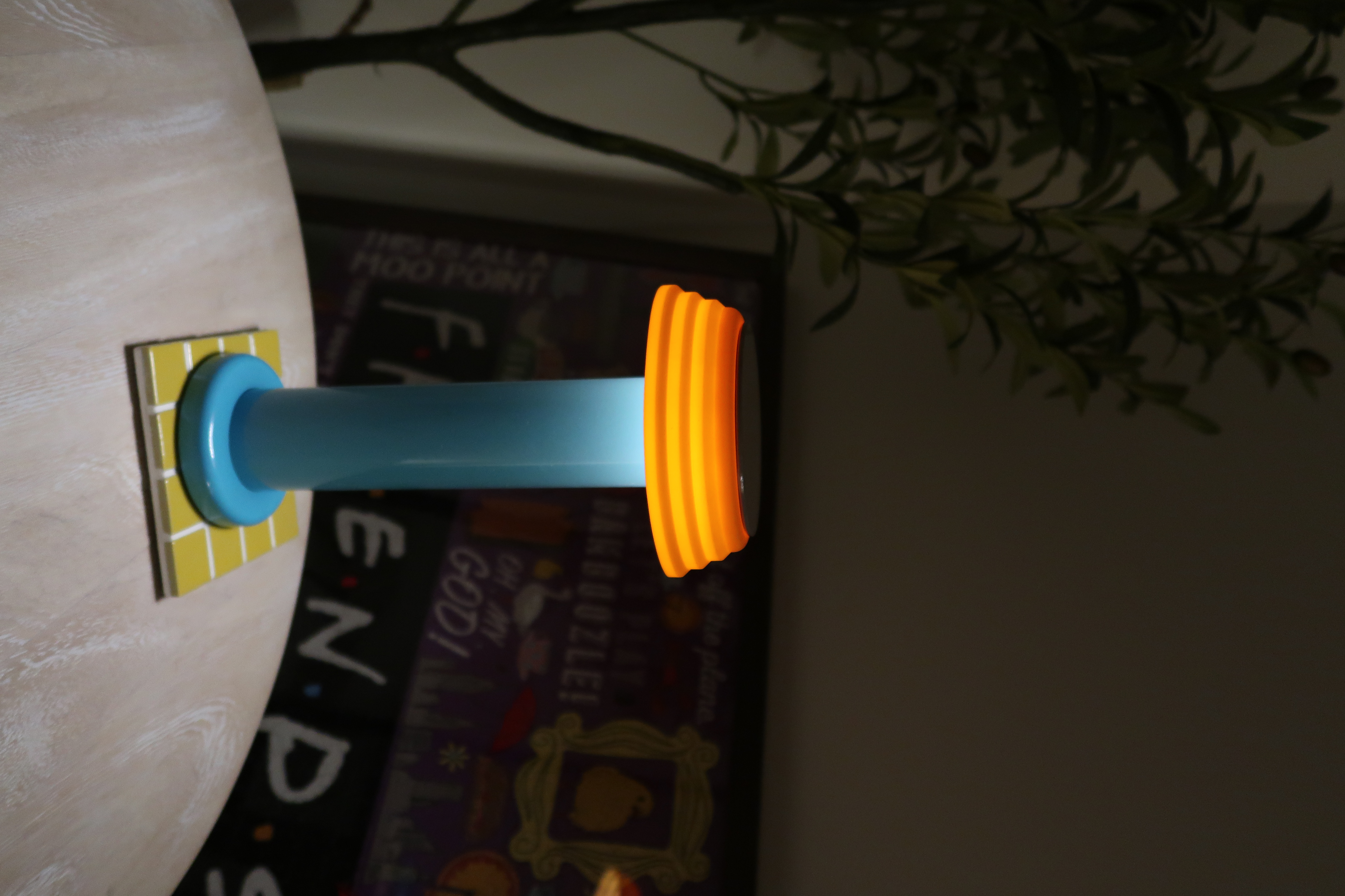 How we create a cosy ambience with accent lighting  - Interactive puzzle piece with glowing orange knob, Wooden puzzle piece