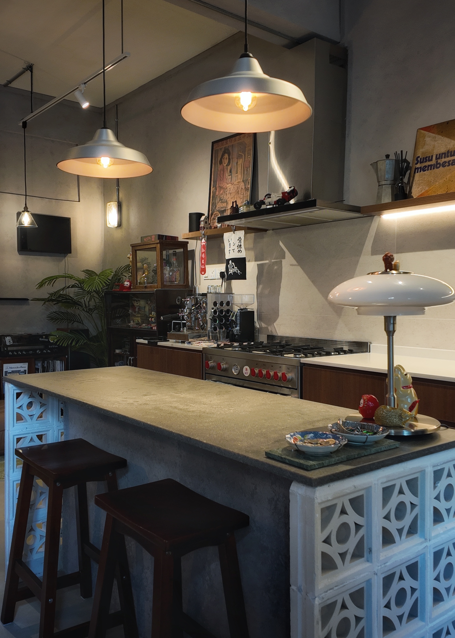 This is where food babies are made - modern kitchen, contemporary design, industrial lighting, pendant lights, minimalist