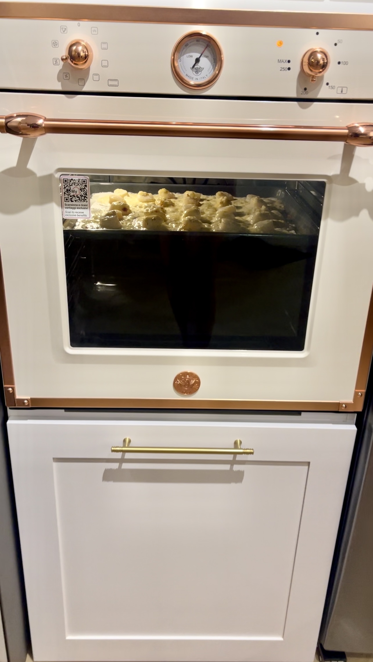 Our Kitchen: A Fusion of Muji Concept & European Shaker-Style Cabinets - White oven with copper accents, control panel with