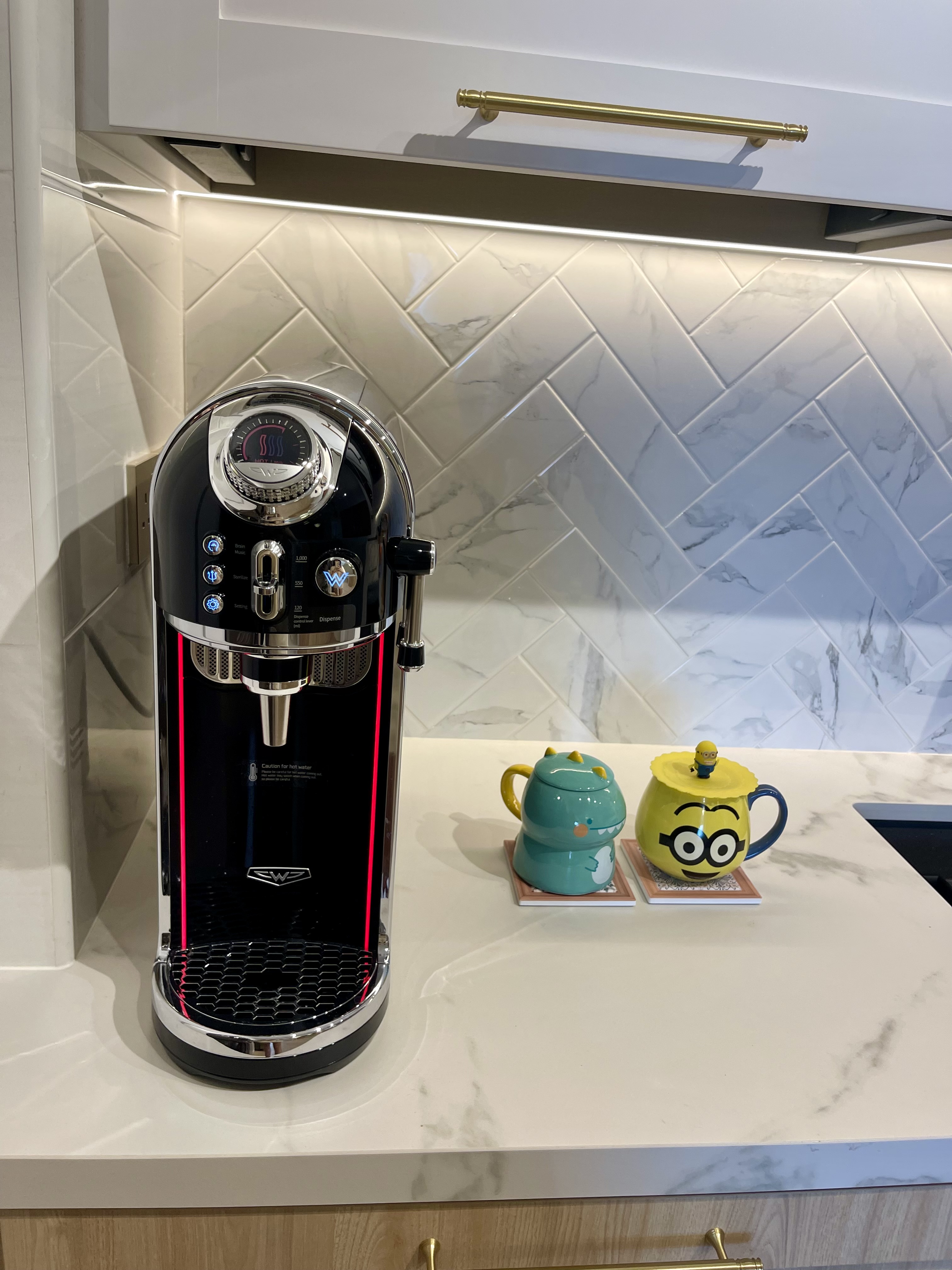 Our Kitchen: A Fusion of Muji Concept & European Shaker-Style Cabinets - Modern kitchen counter, black coffee machine, red