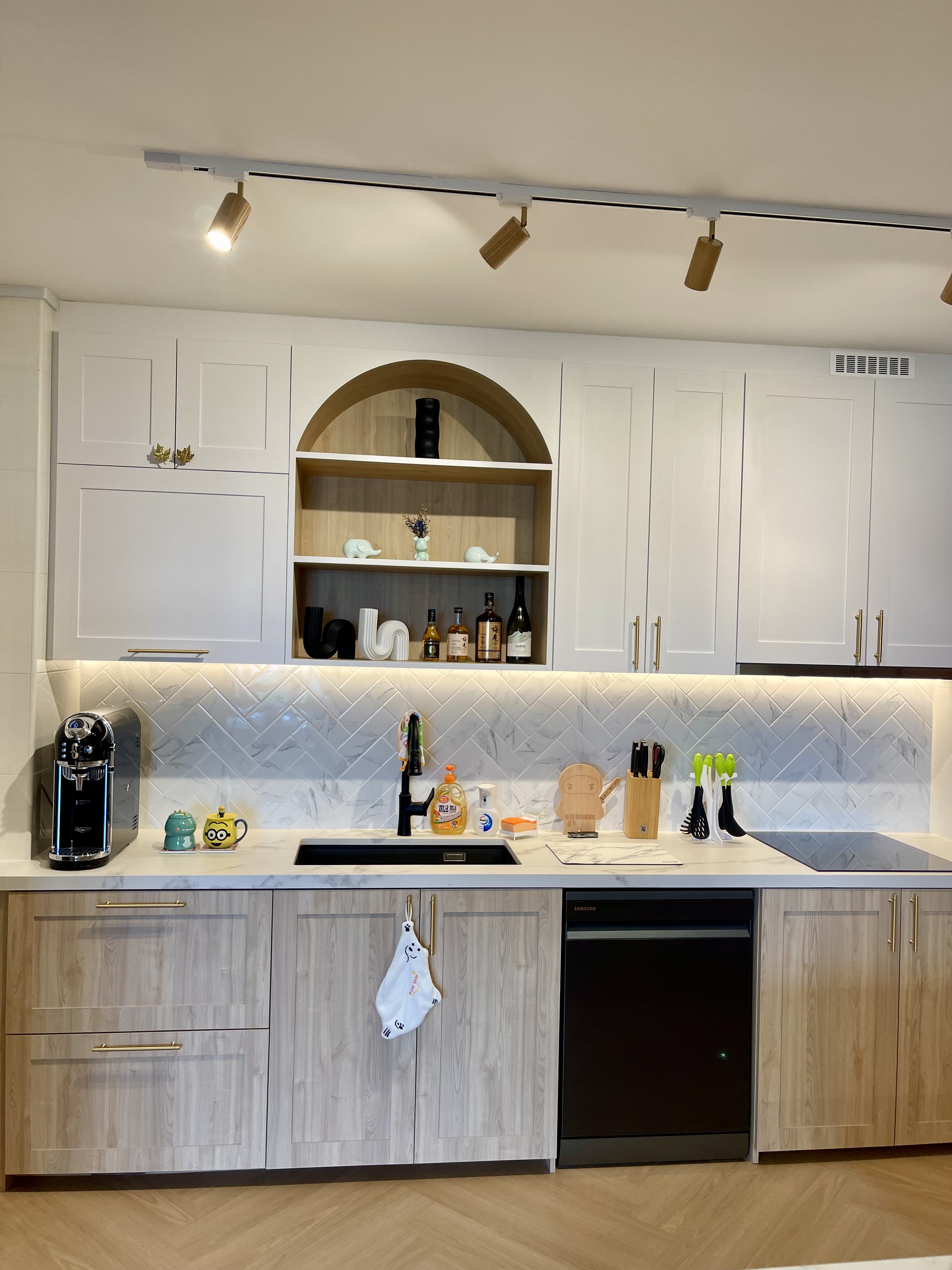 Our Kitchen: A Fusion of Muji Concept & European Shaker-Style Cabinets - White kitchen cabinetry, modern design, light wood