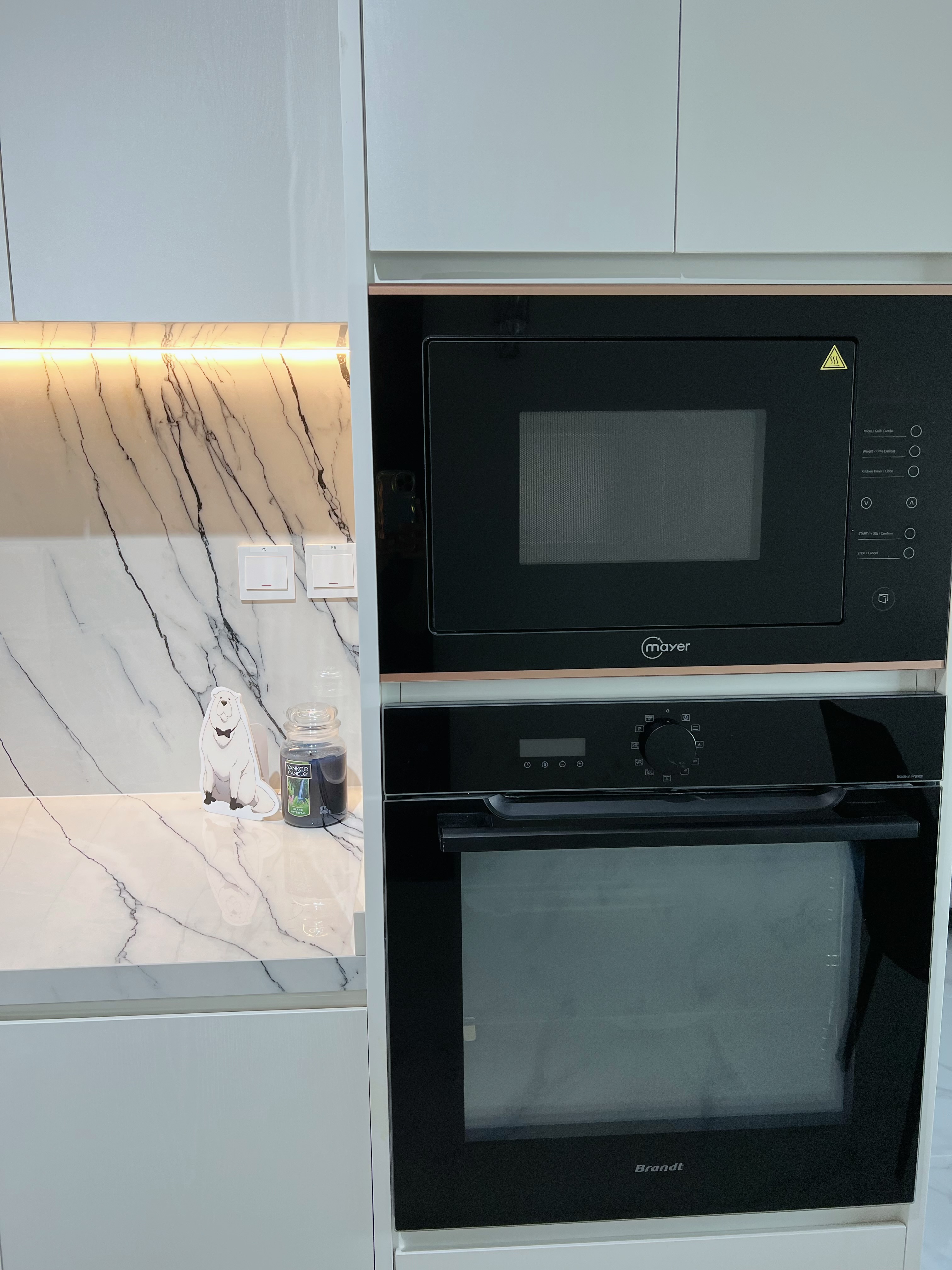 Where most of the budget went: Our Dry & Wet Kitchens - Modern kitchen countertop, sleek black microwave, Moyer brand