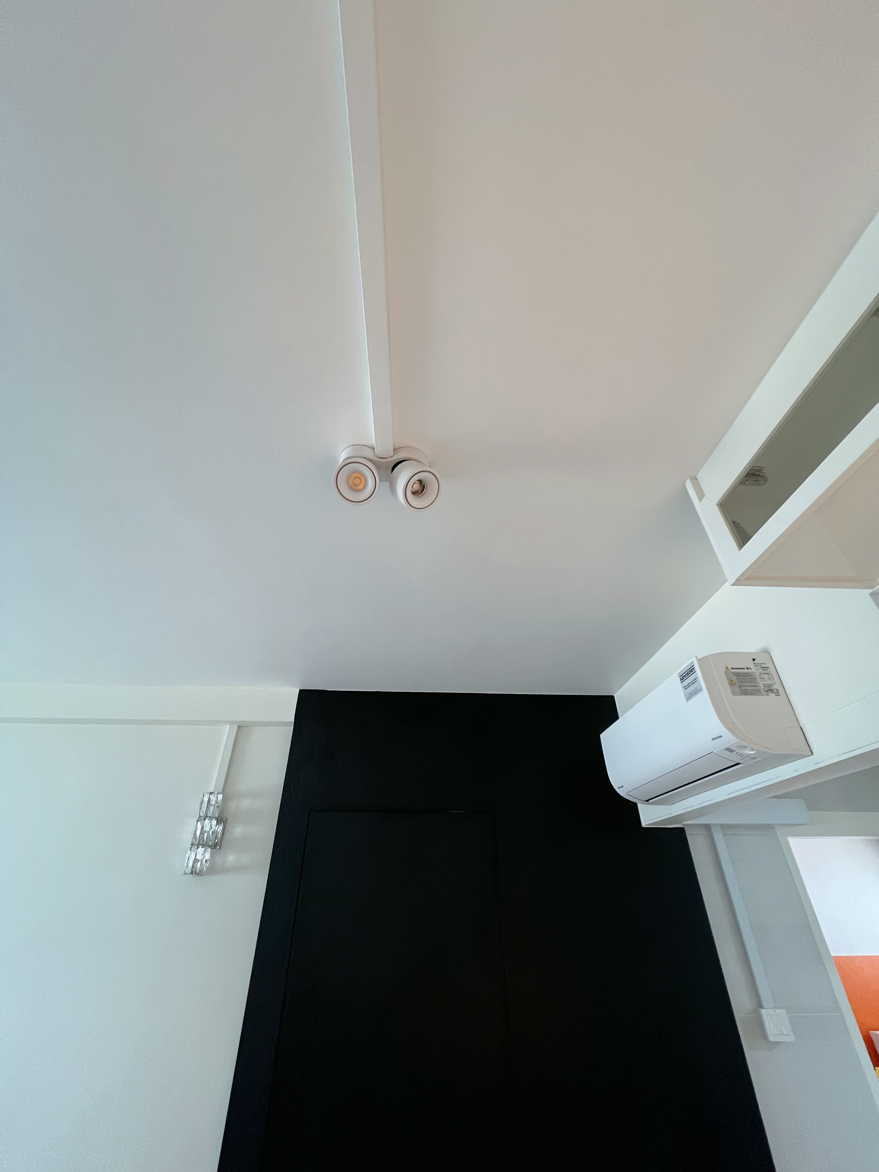 Where most of the budget went: Our Dry & Wet Kitchens - Air conditioner unit, white wall, ceiling lights, modern design