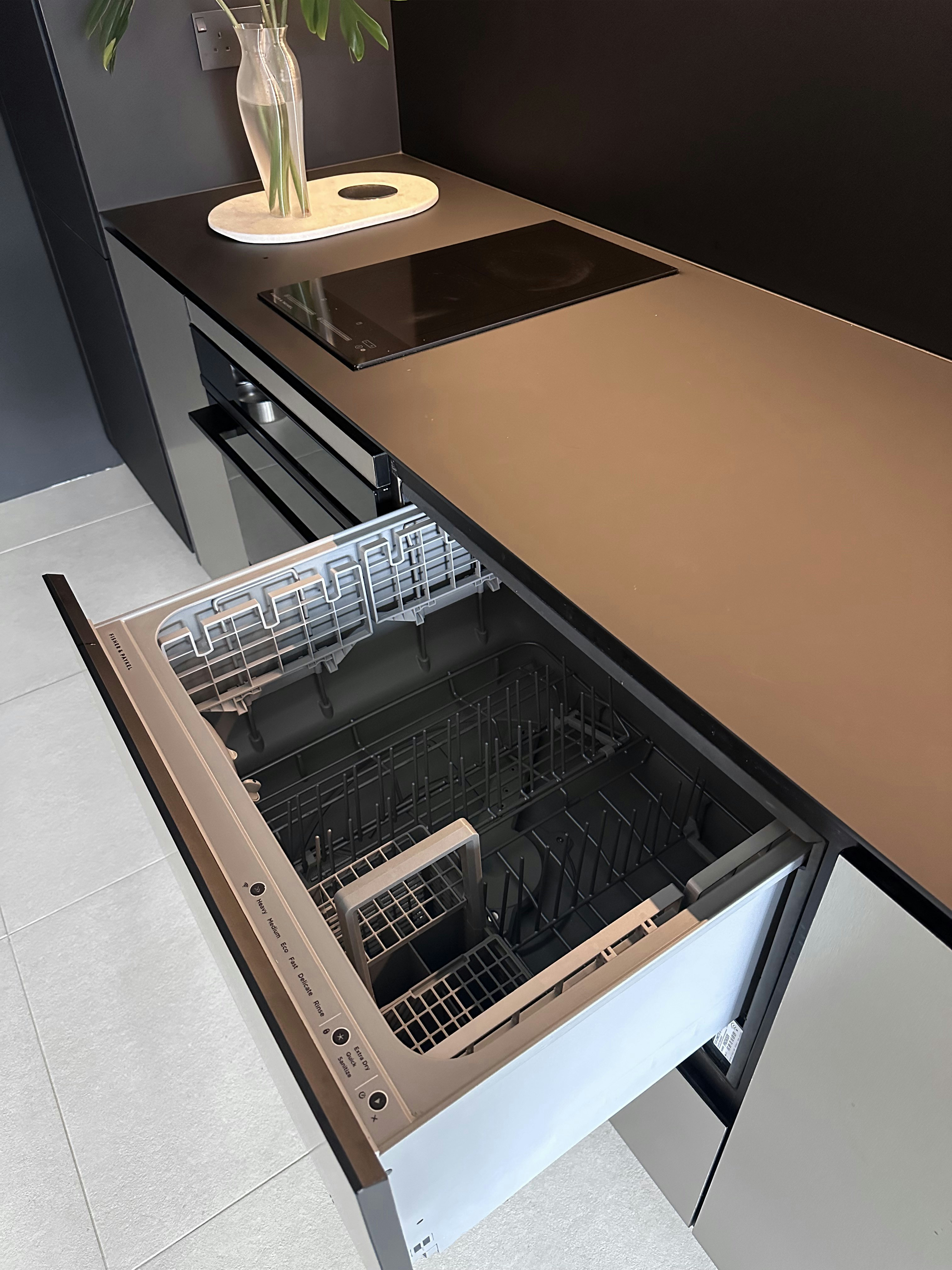 A Tour of Our Modern Kitchen with Fully Integrated Appliances - Dishwasher, open, kitchen, modern design, stainless steel