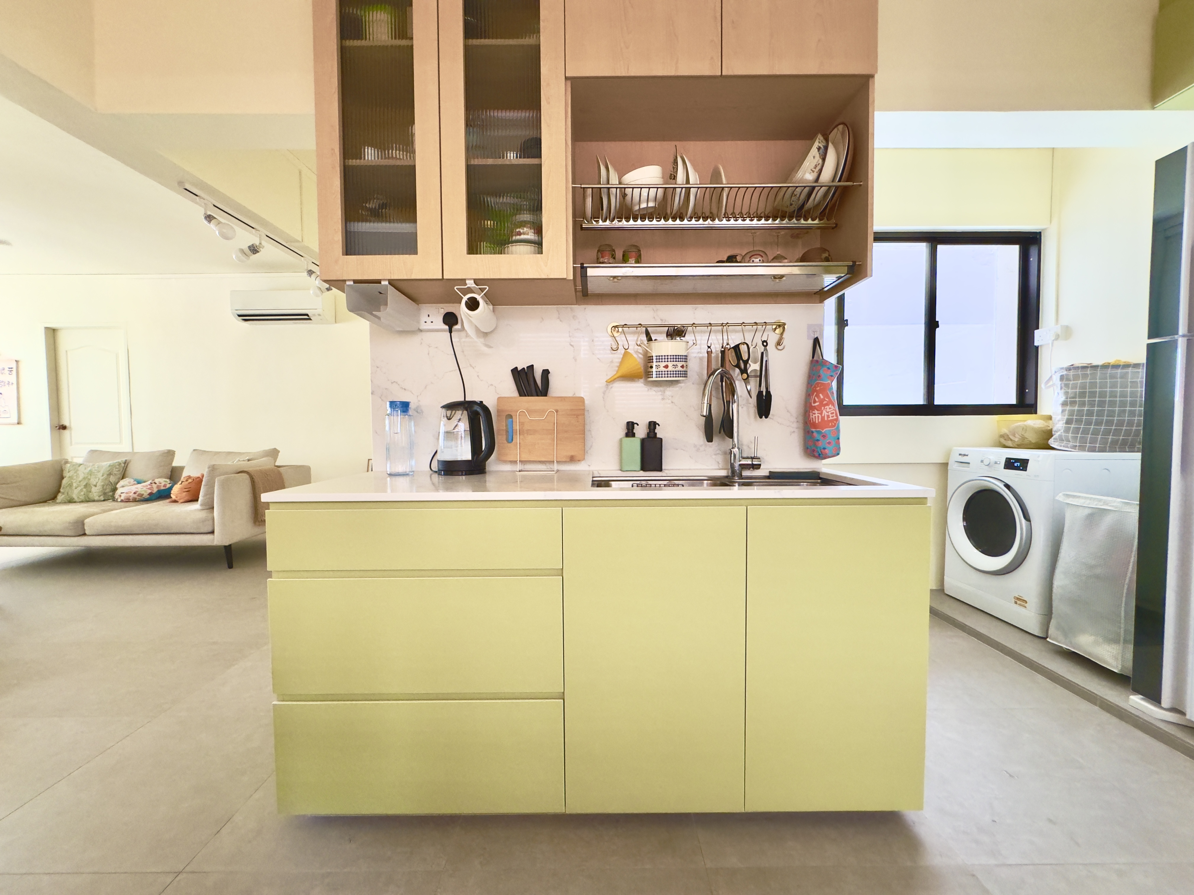 Our-bright-green-open-concept-kitchen