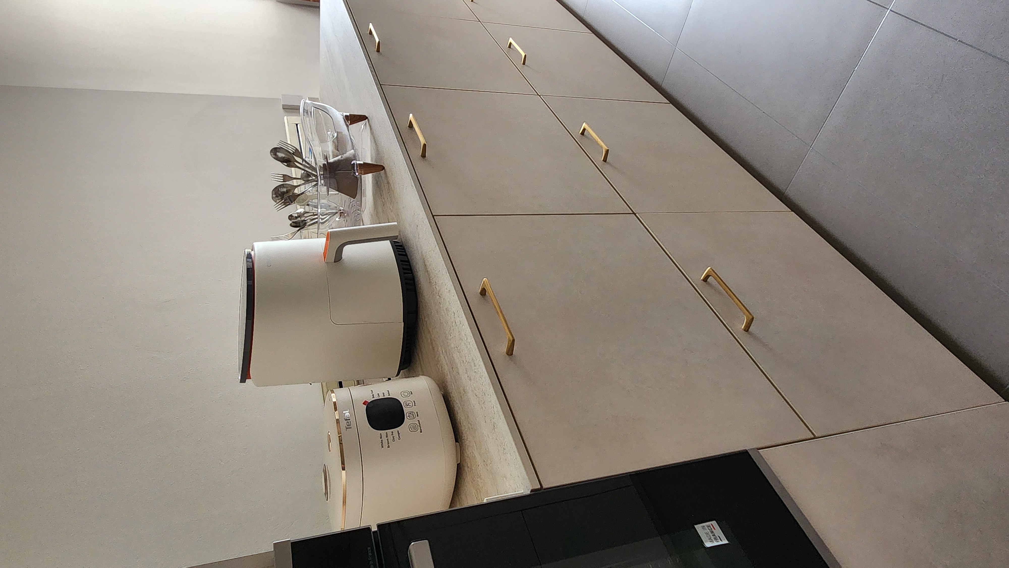 Kitchen - Where all the ✨magic✨ happens - White kitchen appliance, beige countertop, modern kitchen design, stainless steel