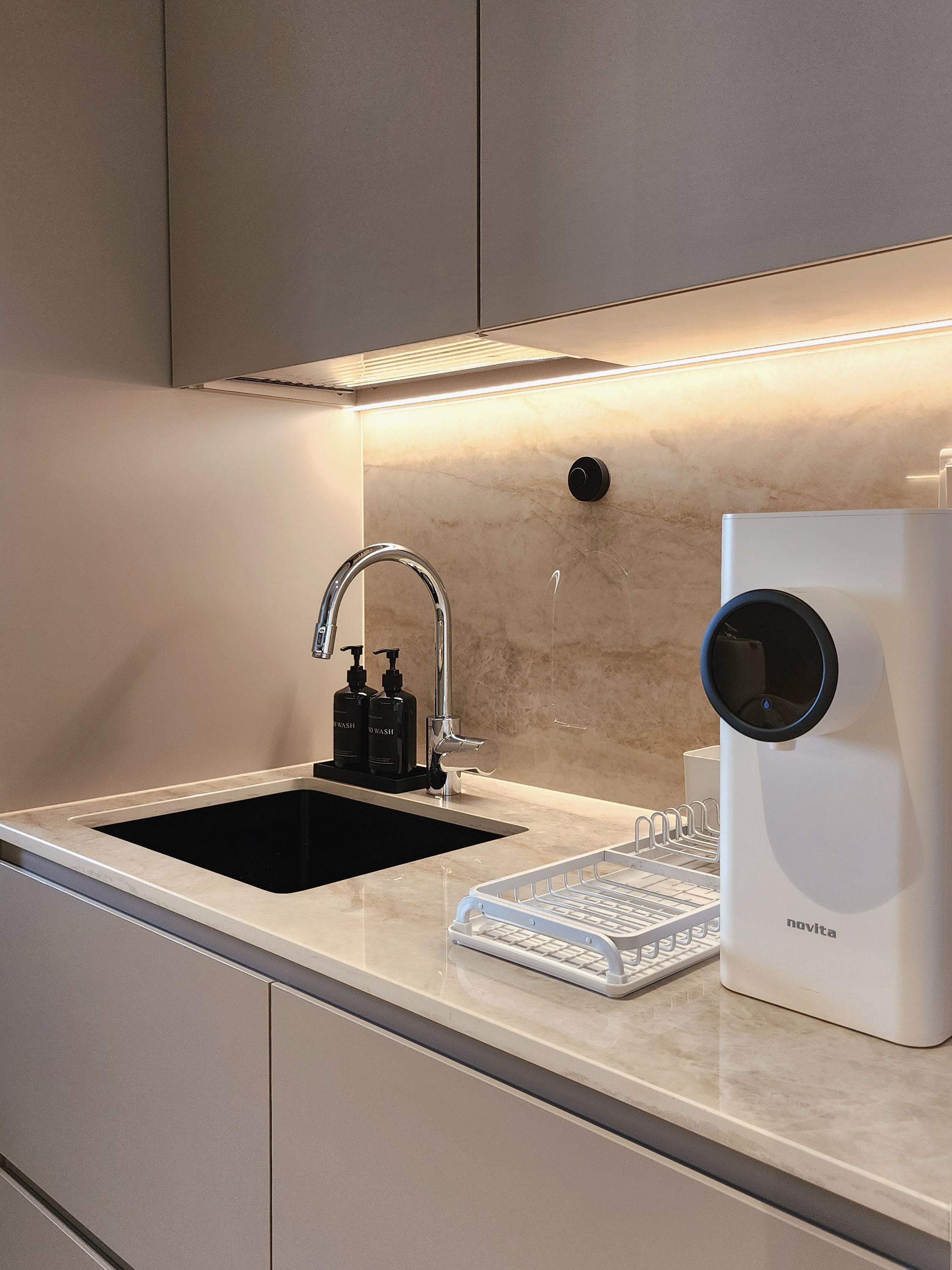 Our Kitchen: How We've Grown To Love Our Closed-Concept Kitchen - modern kitchen sink, sleek faucet, black soap dispensers