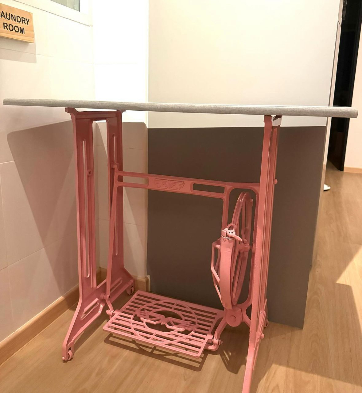 Home Decor: Repurpose & Display of Household Items - Laundry room, pink bar, adjustable bar, metal bar, exercise bar, fitness