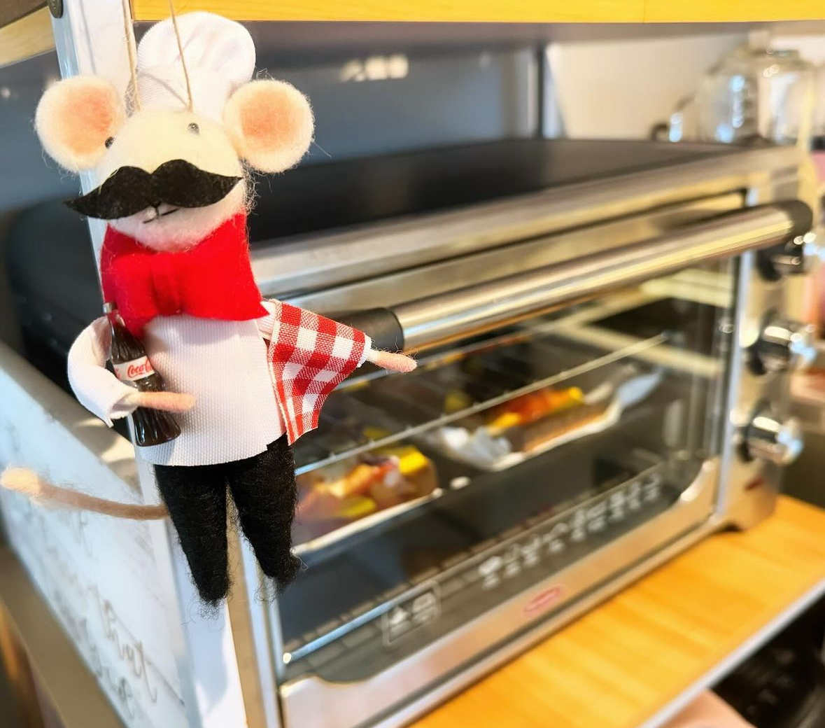 Home Decor: Repurpose & Display of Household Items - Mice chef puppet, mouse chef costume, mouse holding bottle, mouse chef
