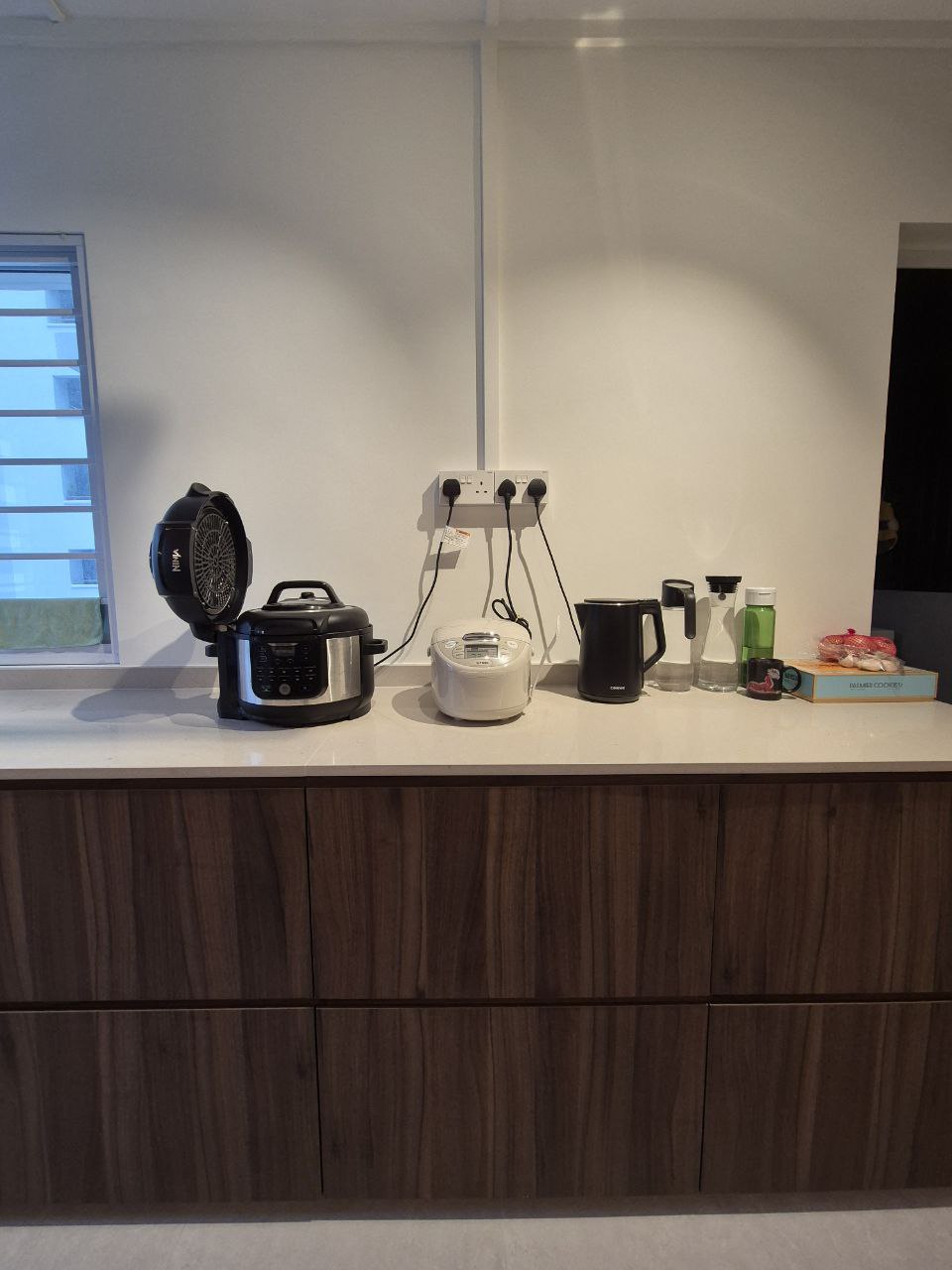 Our Kitchen: endless countertop space - Convection toaster, rice cooker, electric kettle, coffee maker