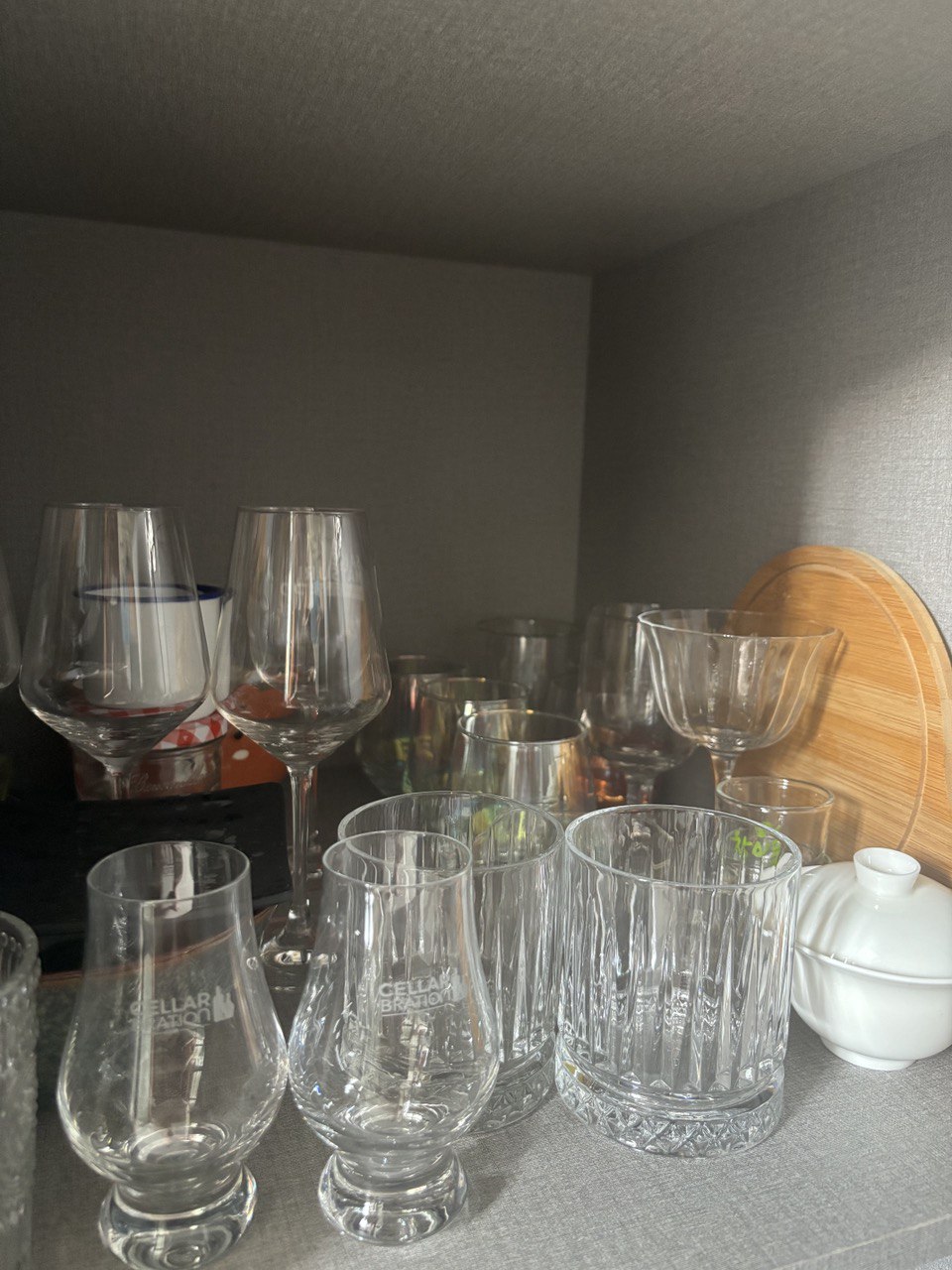 Our Food Playground with Subway Tiles and Pop of Colour - clear glass goblets, empty wine glasses, crystal glasses, elegant