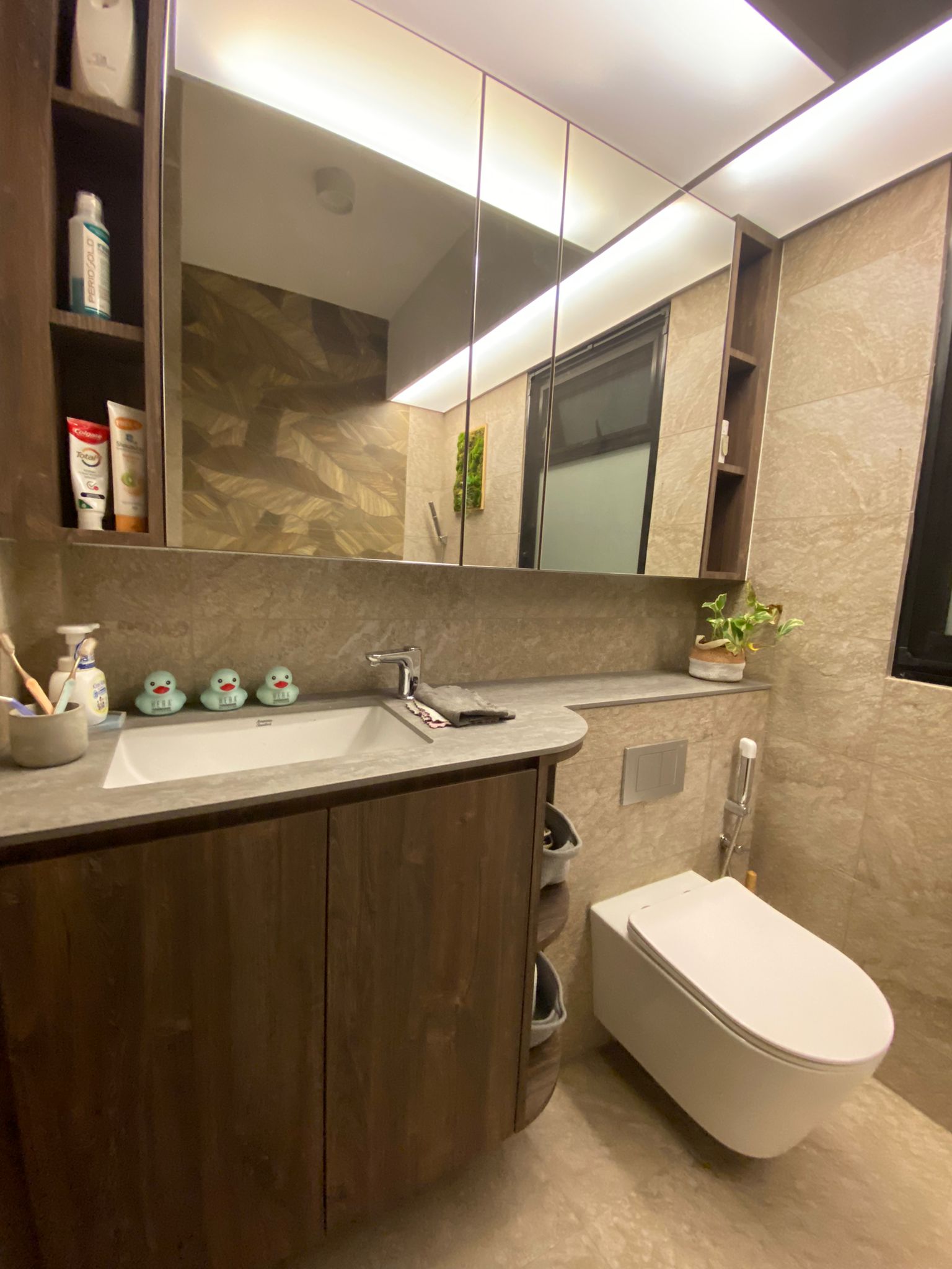 Our bathrooms: Resort-style relaxing sanctuaries - Bathroom vanity, modern design, wooden cabinet, white sink, mirrored