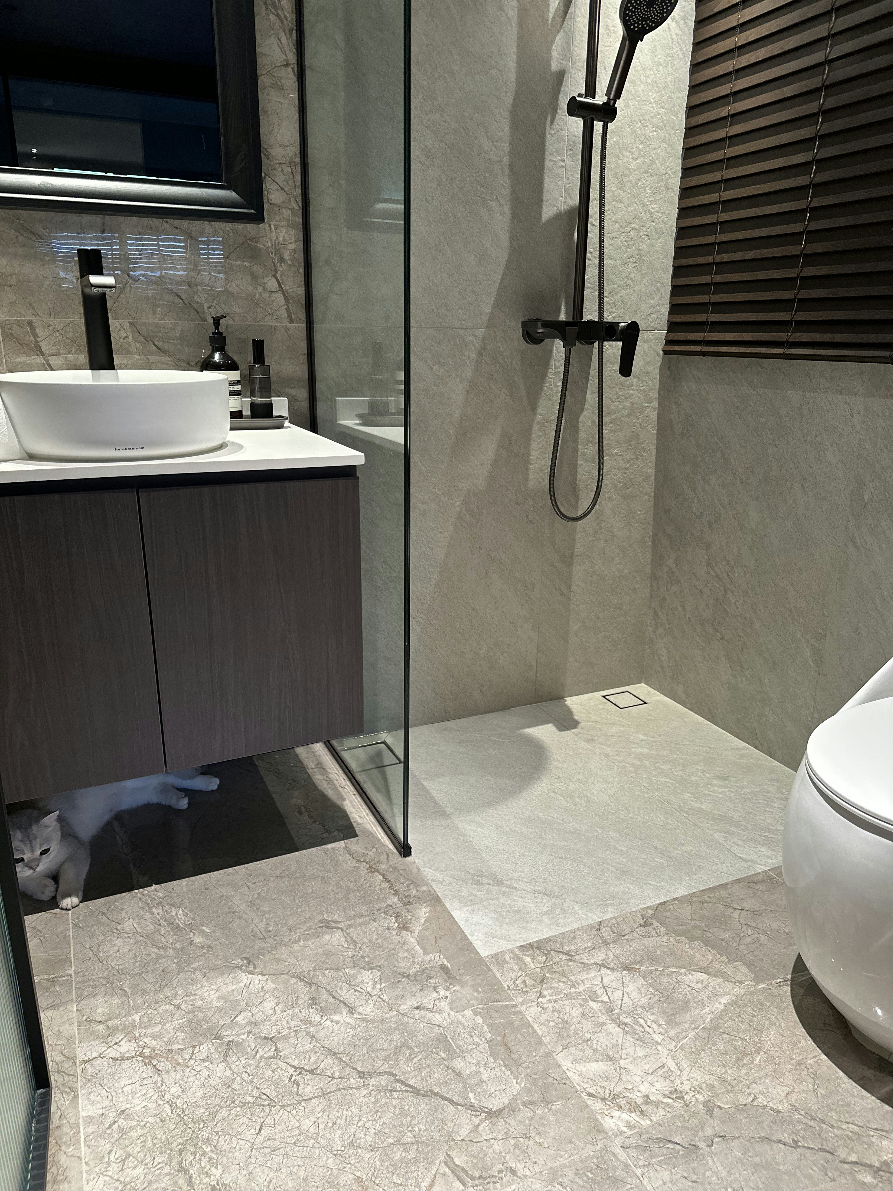 Our Bathroom: Egg-Shaped Toilet Bowl, Modern Blinds, and Full Box-Up - Modern bathroom with sleek design, white sink and