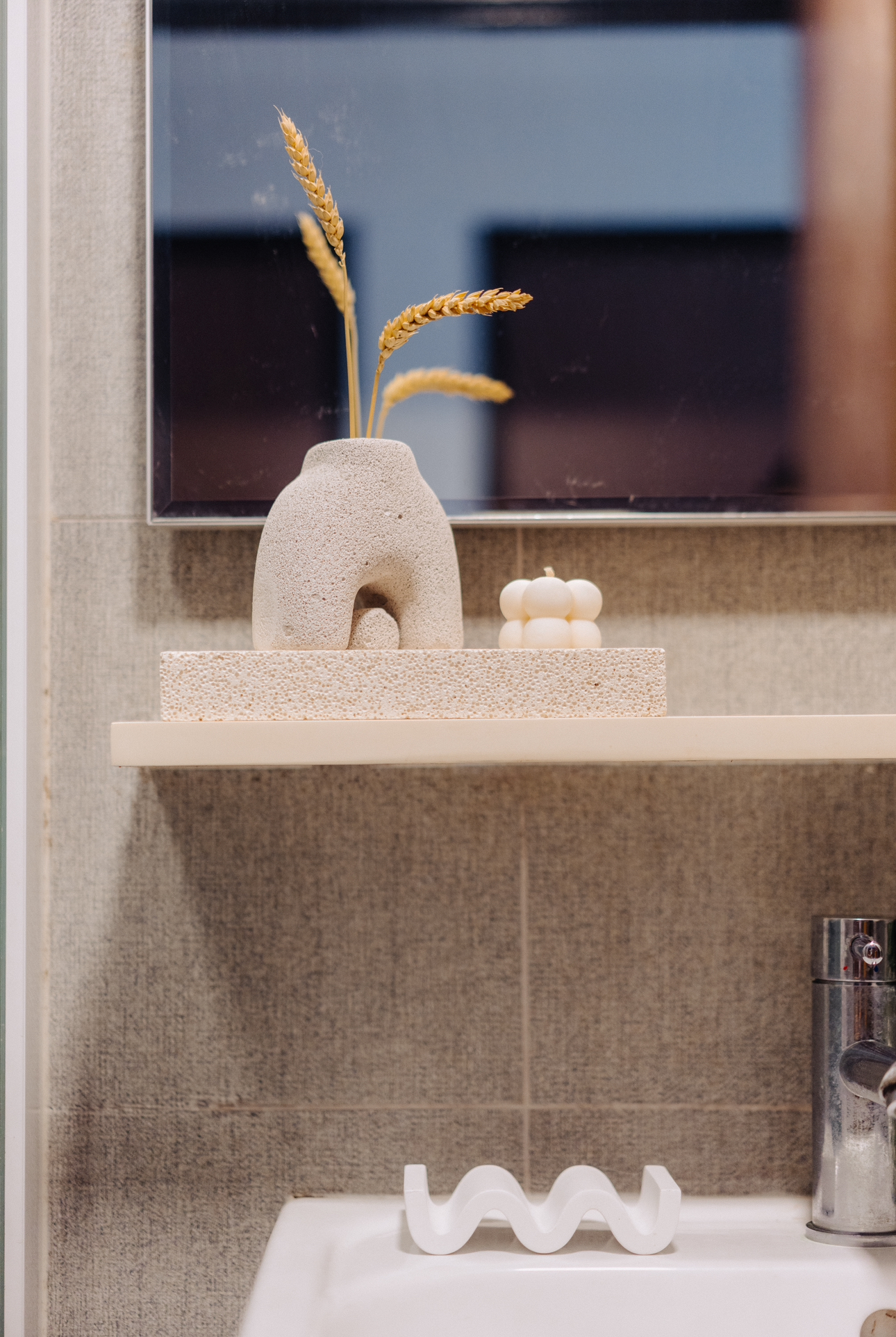 Our Standard Toilet That Came With Our DBSS: How We Spruced It Up ✨ - vase with wheat stalks, textured ceramic shelf