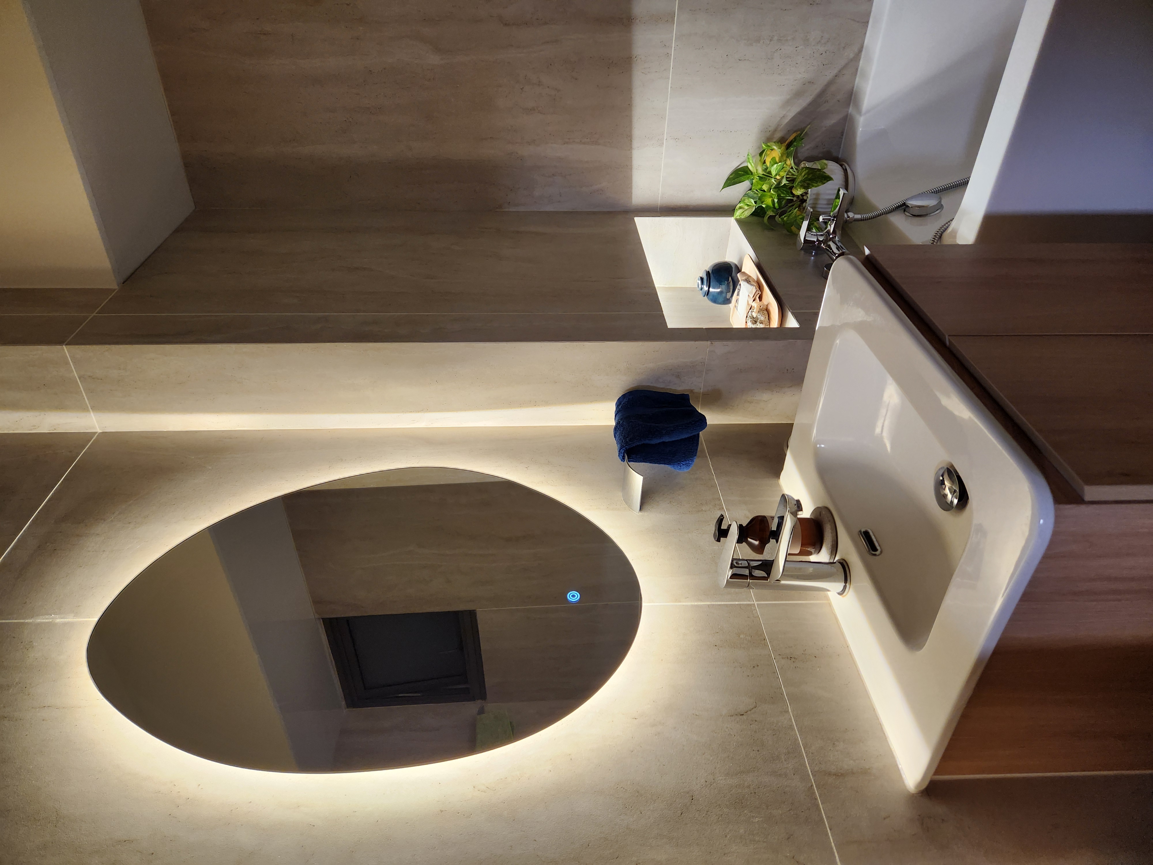 Fitting a Bathtub and Large Format Tiles into our Common Bathroom - Modern minimalist bathroom, sleek design, neutral color