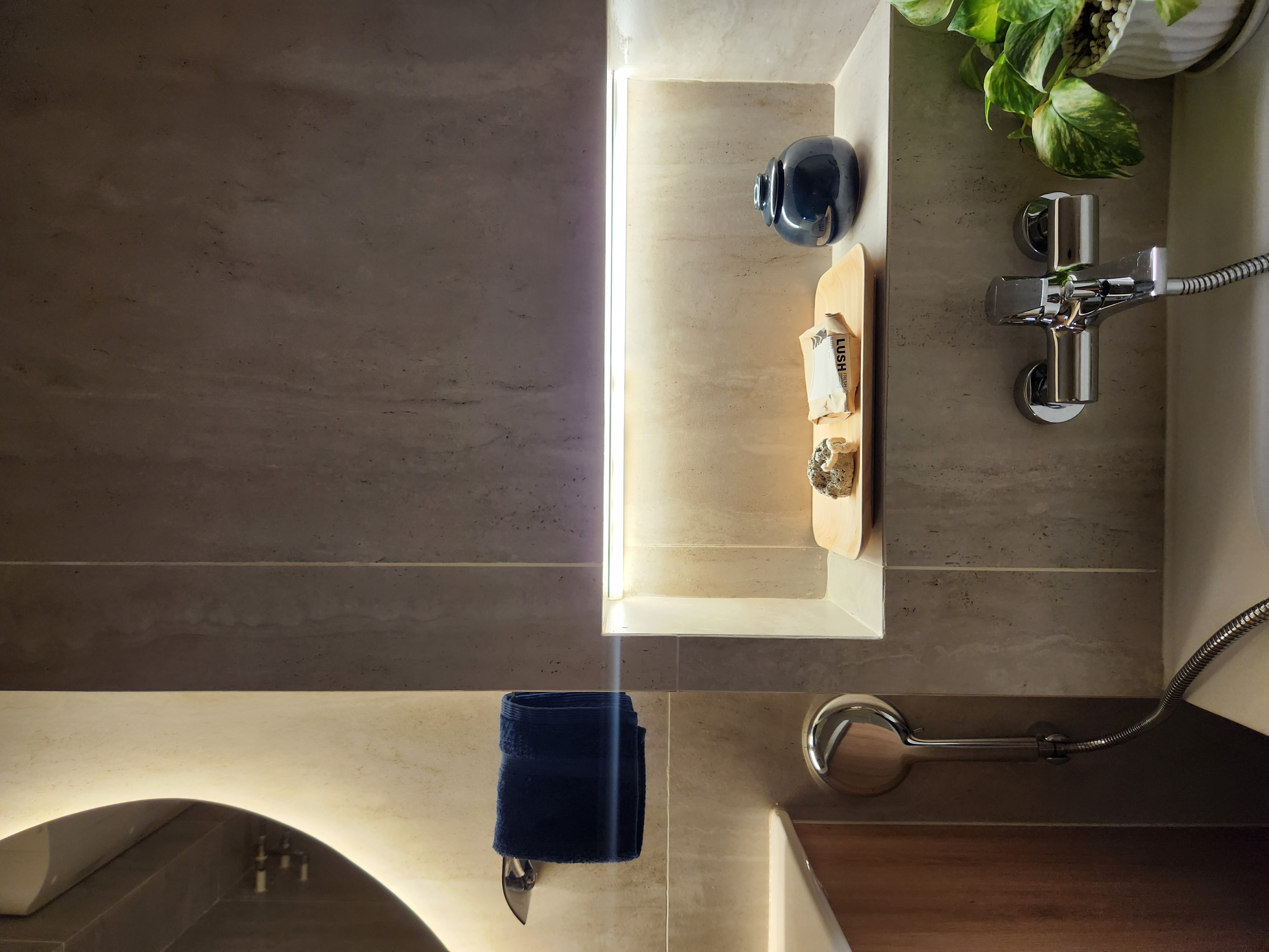 Fitting a Bathtub and Large Format Tiles into our Common Bathroom - modern bathroom sink, minimalist design, sleek faucet