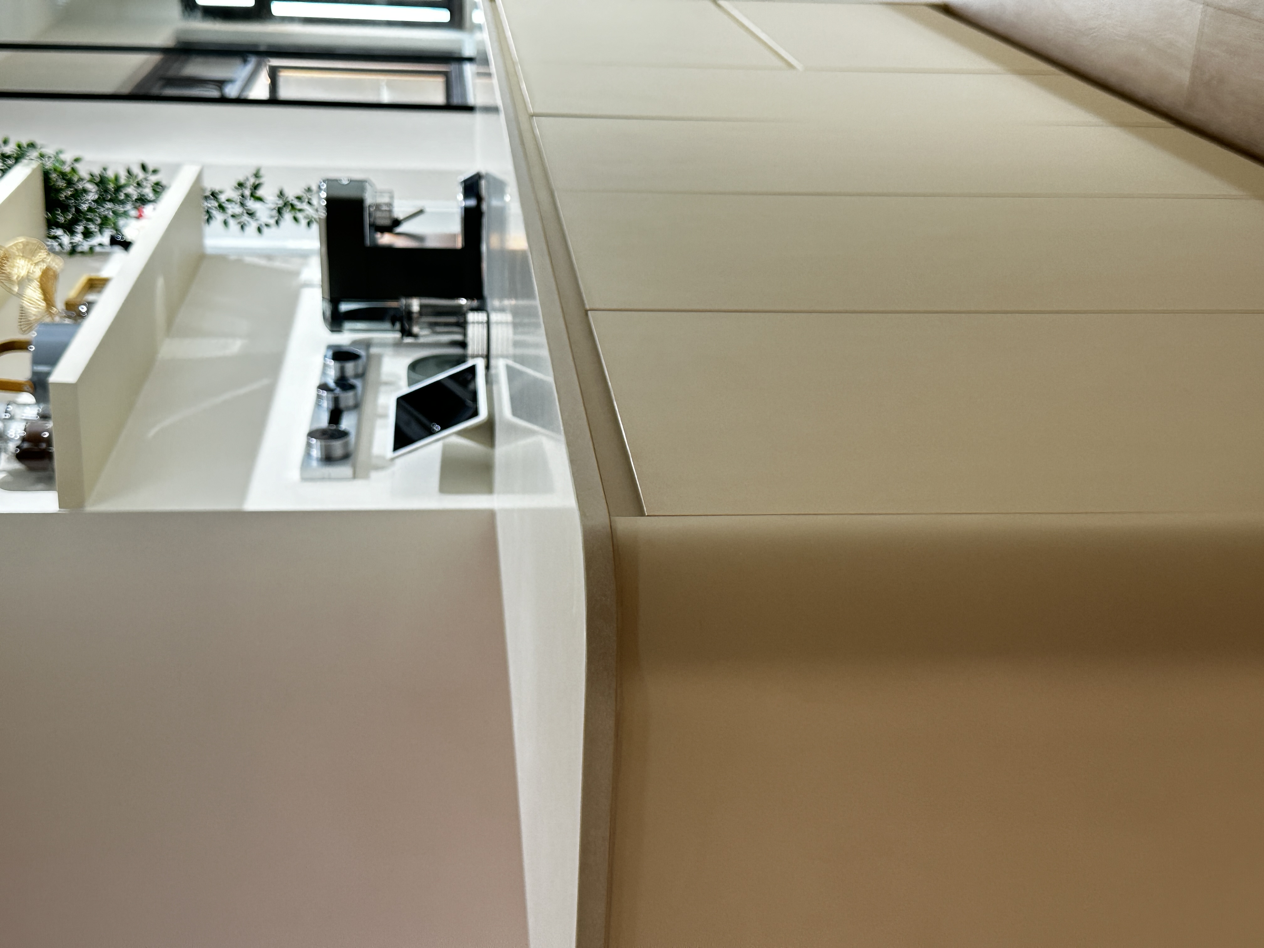 Our Kitchen: The Heart of Our Home - Modern kitchen counter, minimalist design, sleek appliances, coffee machine, stainless