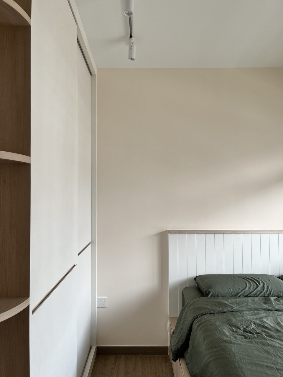 Common Room: A Sense of Hygge Retreat  - Wooden wardrobe, minimalist design, white ceiling light, wooden shelves, modern