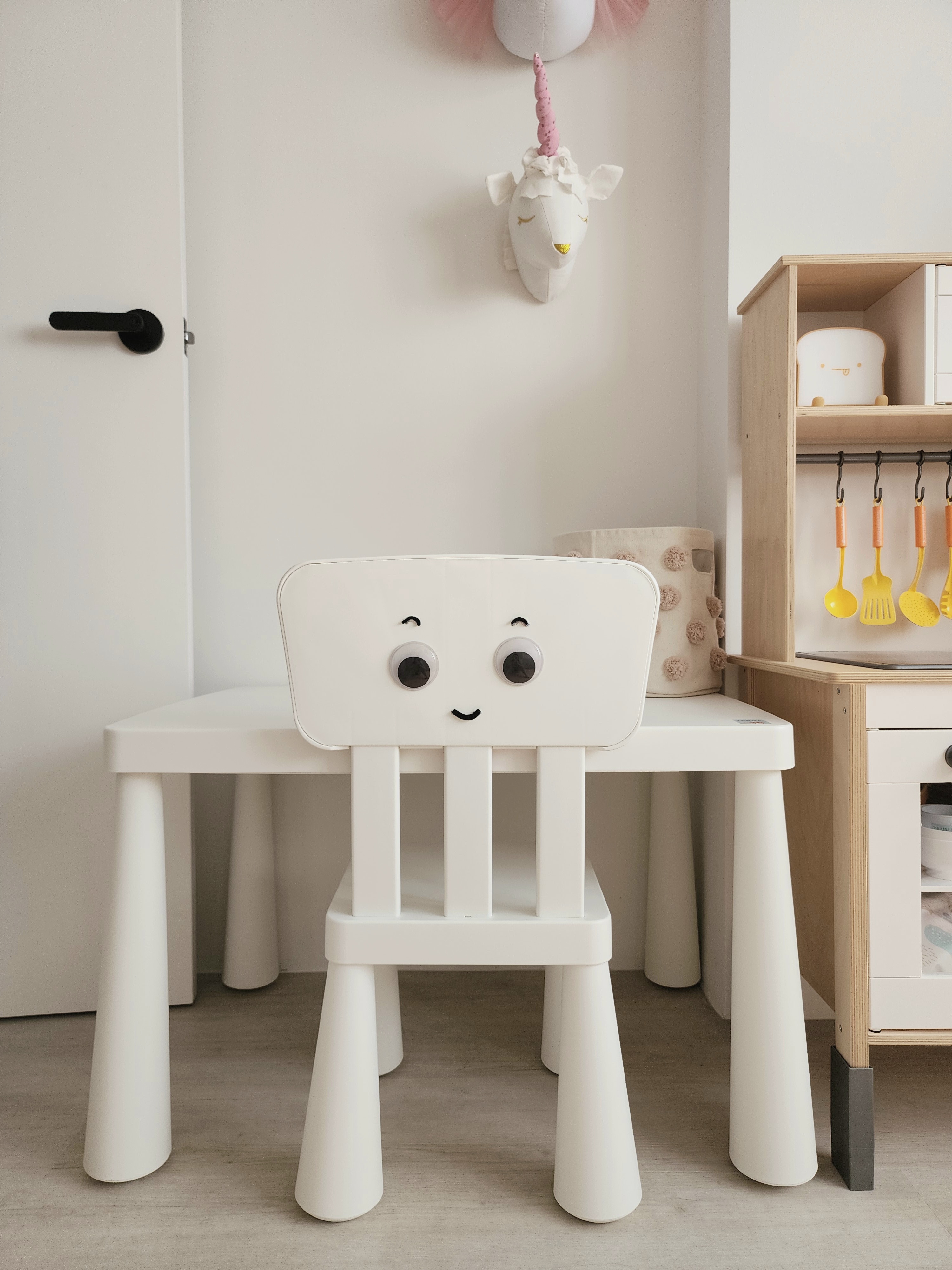 Our Kids Playroom: Where Fun Never Ends - White, playful, cartoonish, unicorn, headboard, chair, whimsical, cute, smiling