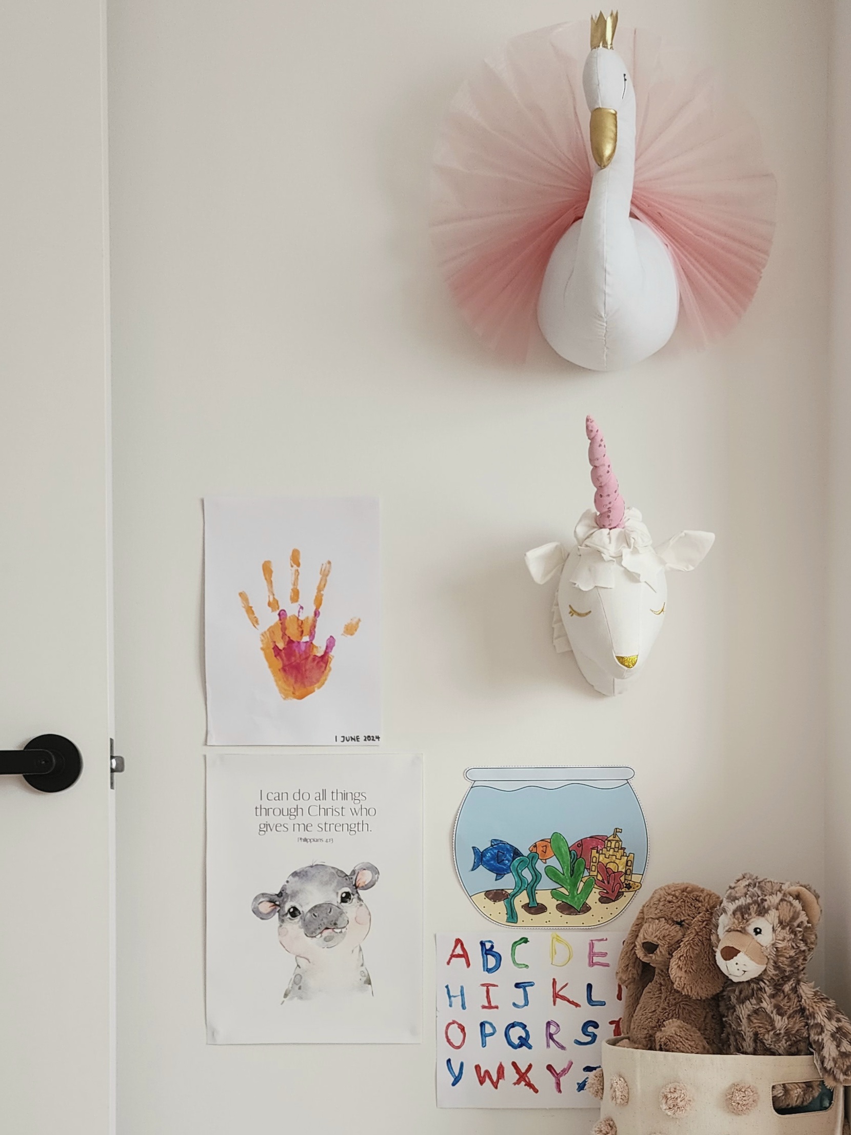 Our Kids Playroom: Where Fun Never Ends - Hand-drawn handprint, unicorn, fairy tale, alphabet letters, alphabet chart
