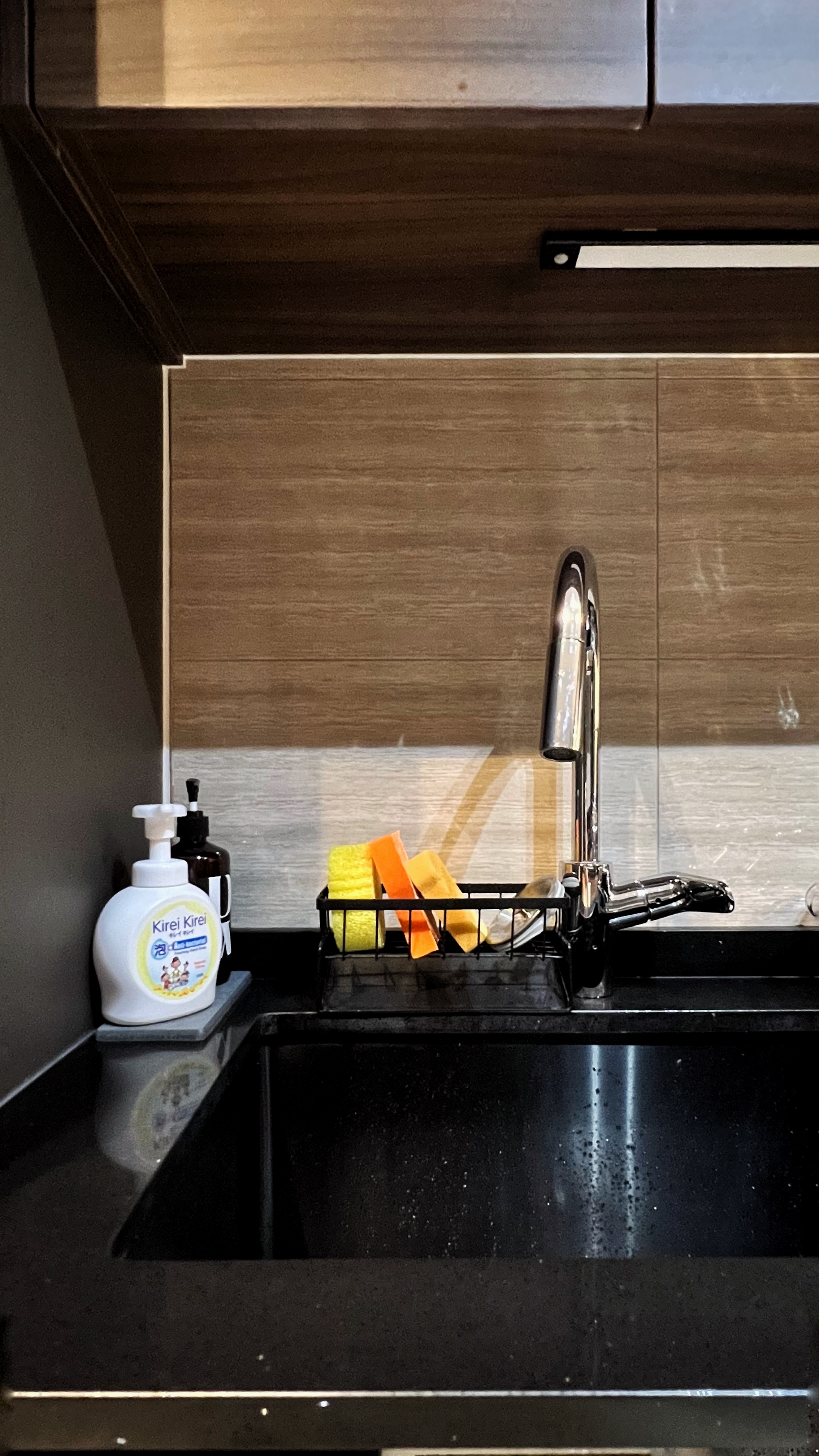 Cooking is an Adventure and This is My Launchpad! - kirei kirei soap, black countertop, modern kitchen, stainless steel