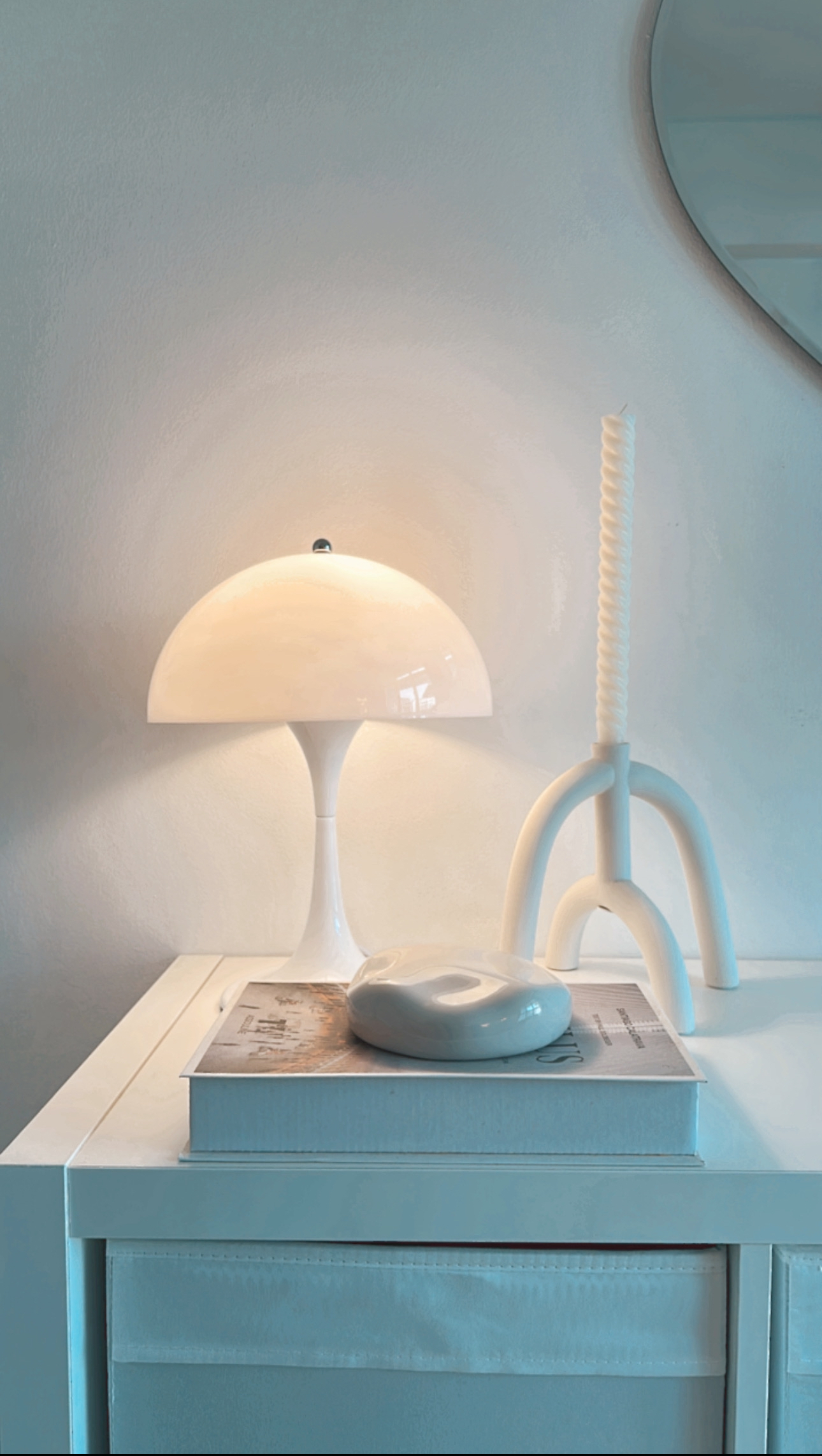 Our Studio Office: Where Our Work Takes Place, Literally 📸📽️🎞️ - White lamp with soft, diffused light, minimalist design