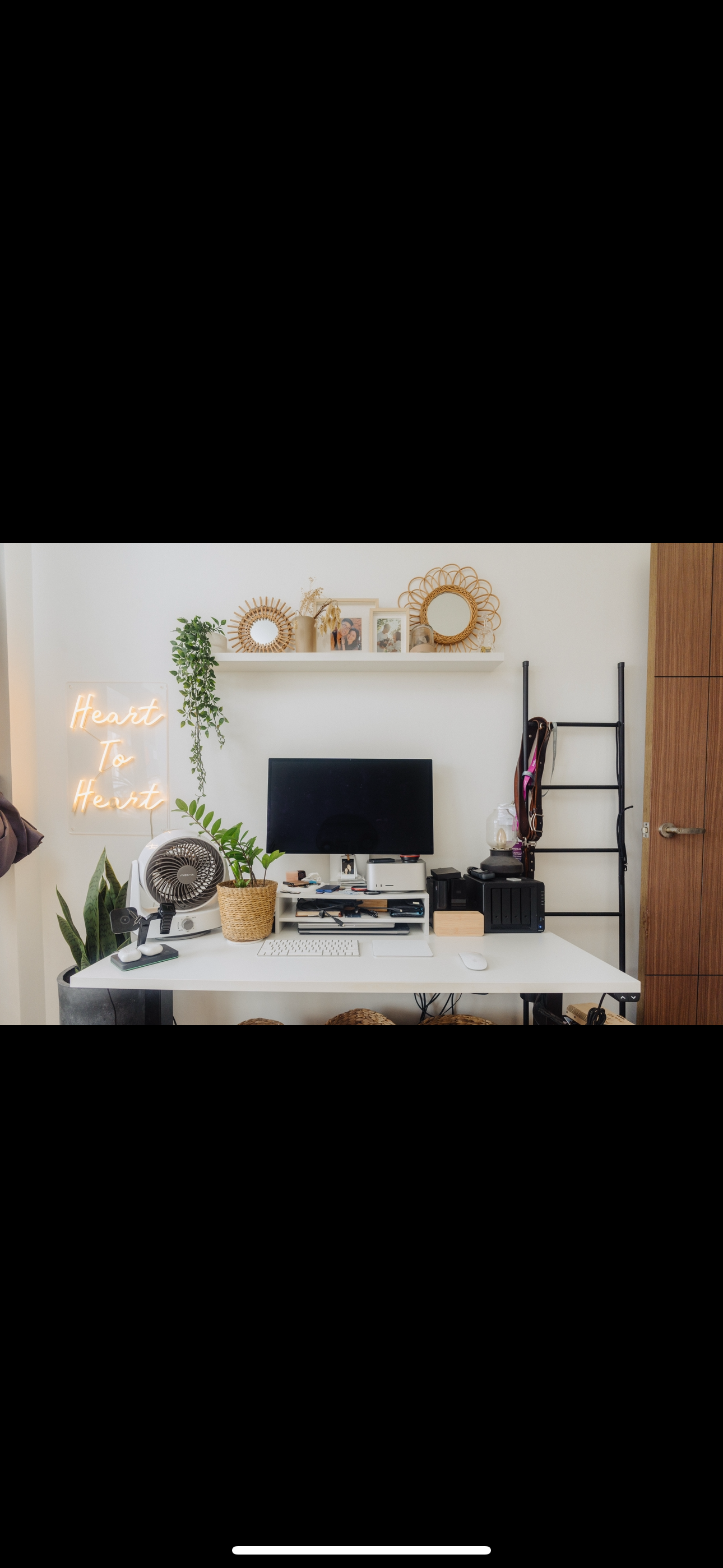 Our Studio Office: Where Our Work Takes Place, Literally 📸📽️🎞️ - White desk, modern workspace, minimalist decor, neon
