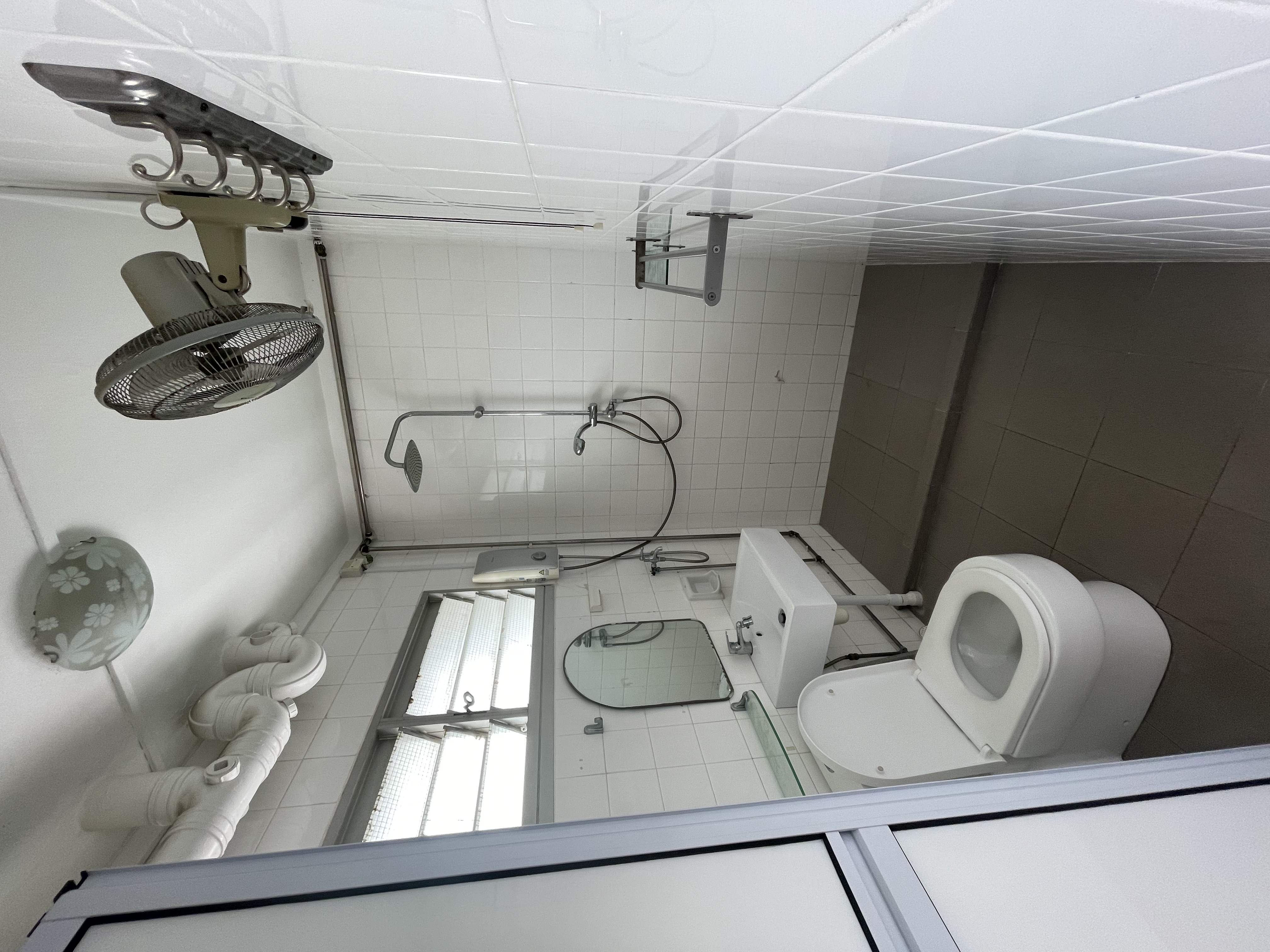 A Touch of Tradition: Our Bathrooms with Peranakan Tile Charm - Fan, ceiling fan, tiled walls, white tiles, showerhead