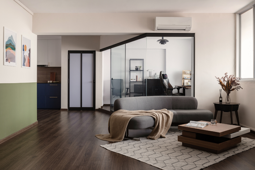 Render vs Reality: Our Living Room Reno Journey - Modern living room with sleek design, contemporary furniture, minimalist