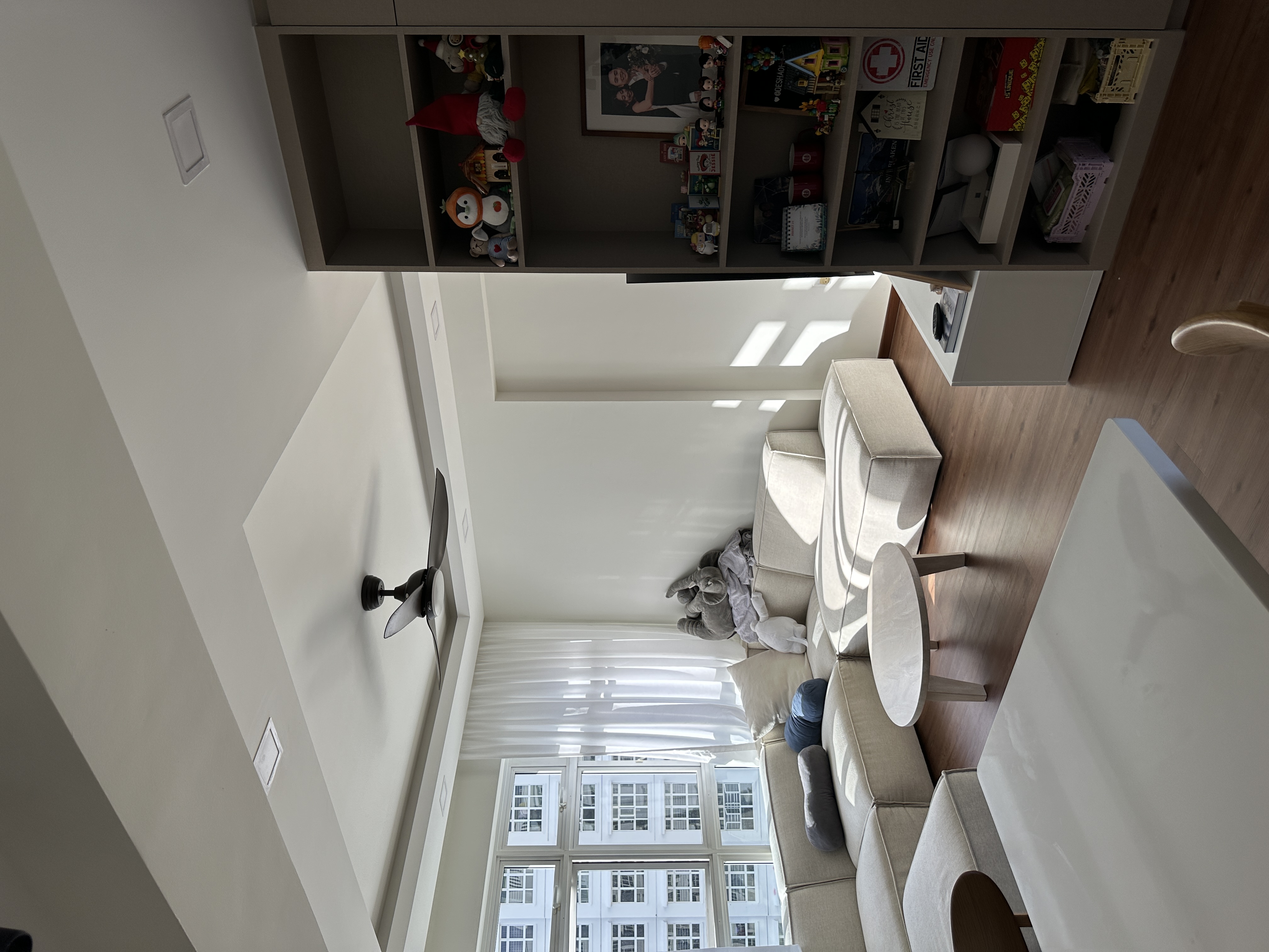 Burning questions we get asked often (Resale HDB) - Modern living room, cozy seating area, large windows, white curtains