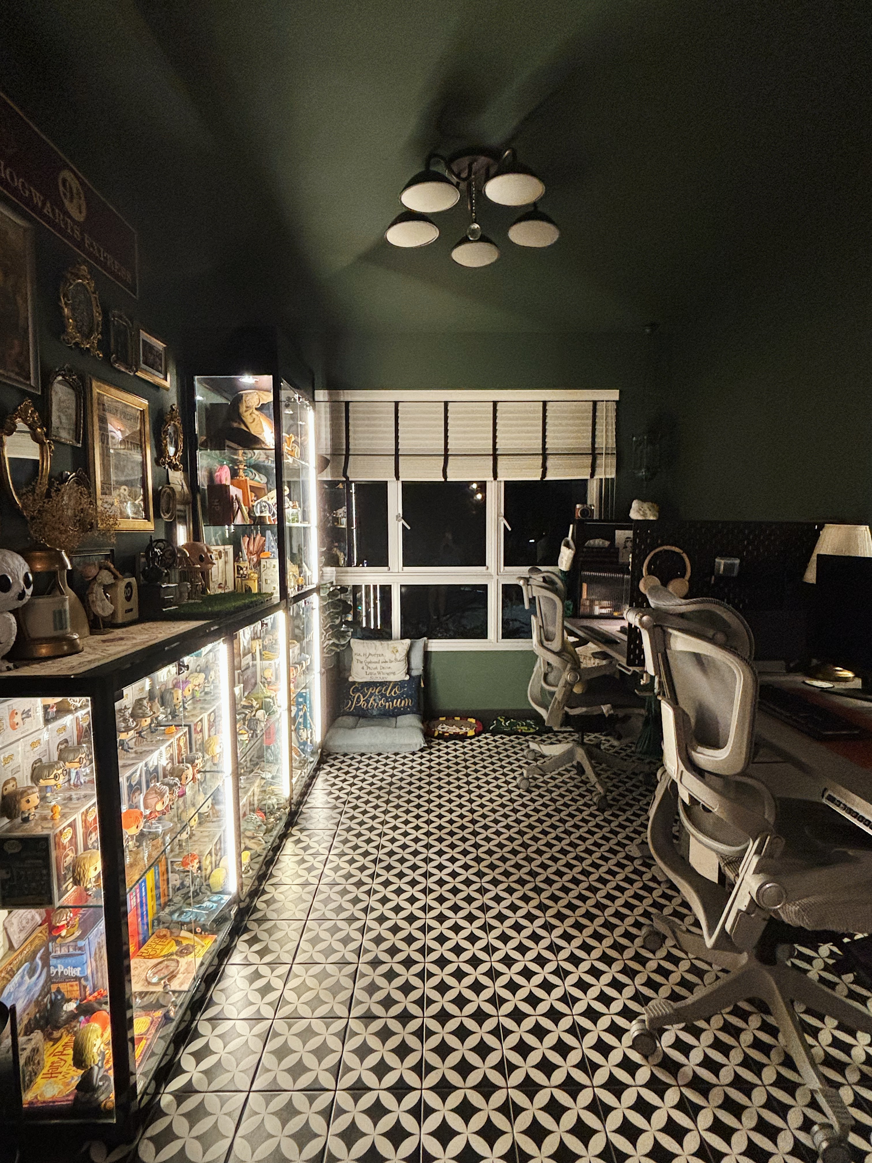 Muggle Tasks, Magical Vibes: Our Home Workspace - display case, figurines, Harry Potter, Hogwarts Express, framed pictures