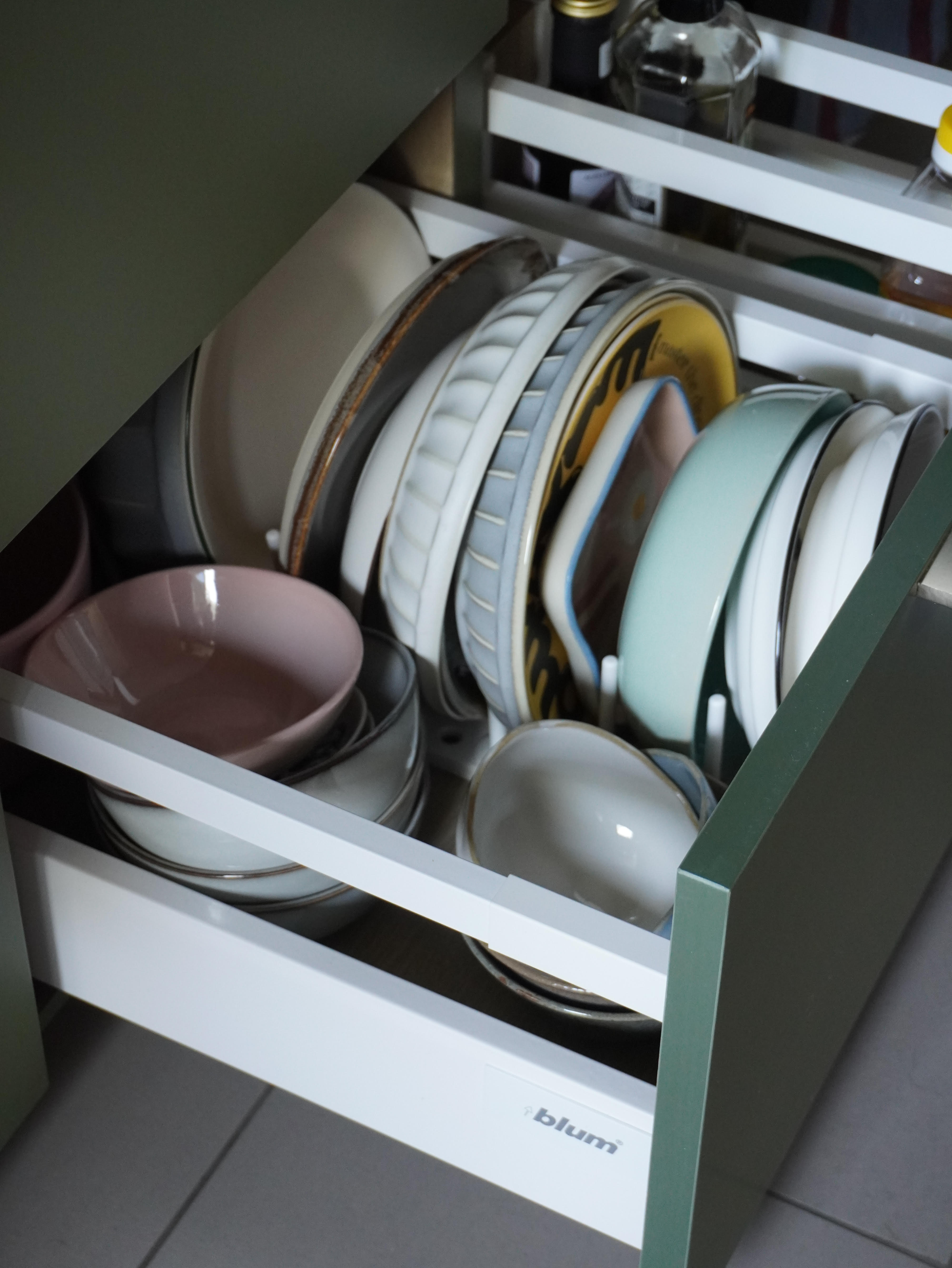 Keeping the clutter away in our Kitchen! - Dishwasher drawer, kitchenware, under-cabinet space, neatly organized, ceramic